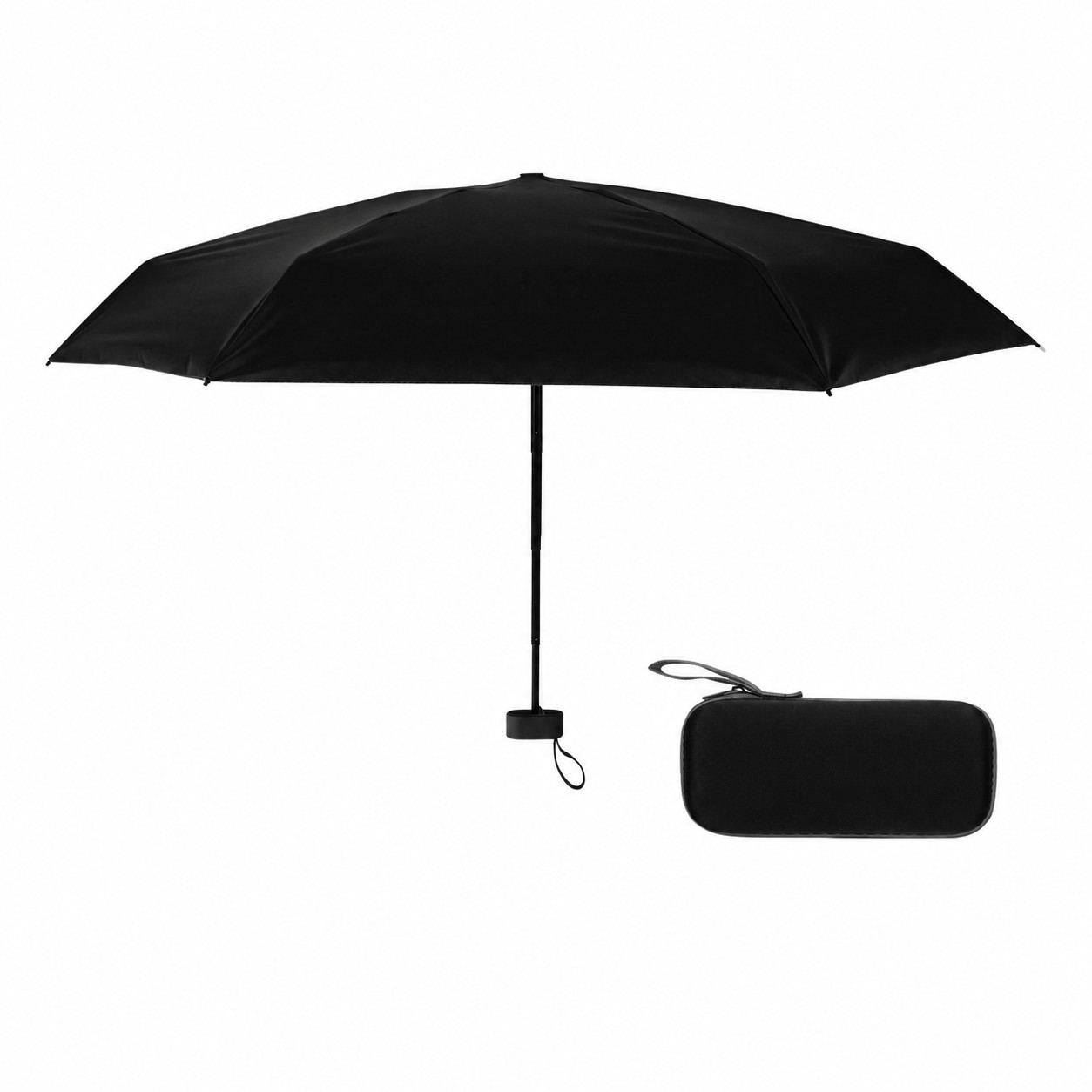 Mini Folding Umbrella With Case — Black