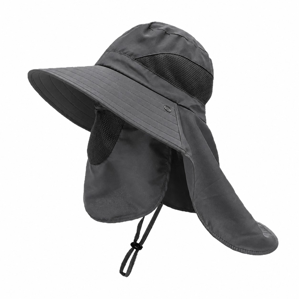 Polyester Neck Flap Fishing Hat — Dark Gray