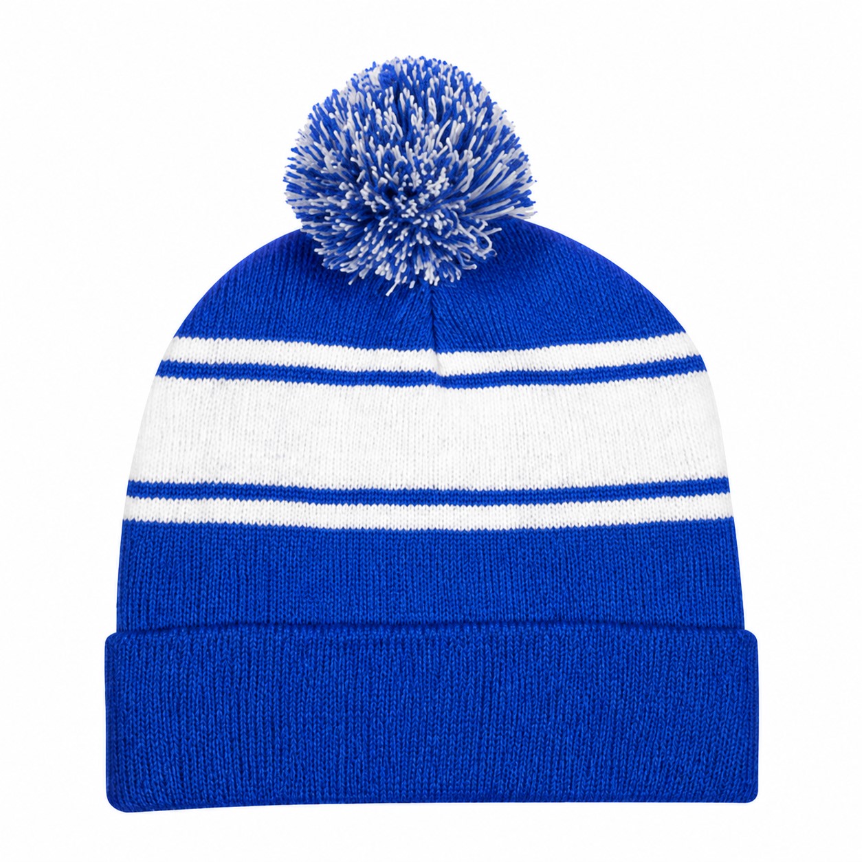 Two Tone Pom Cuff Beanie — Royal Blue