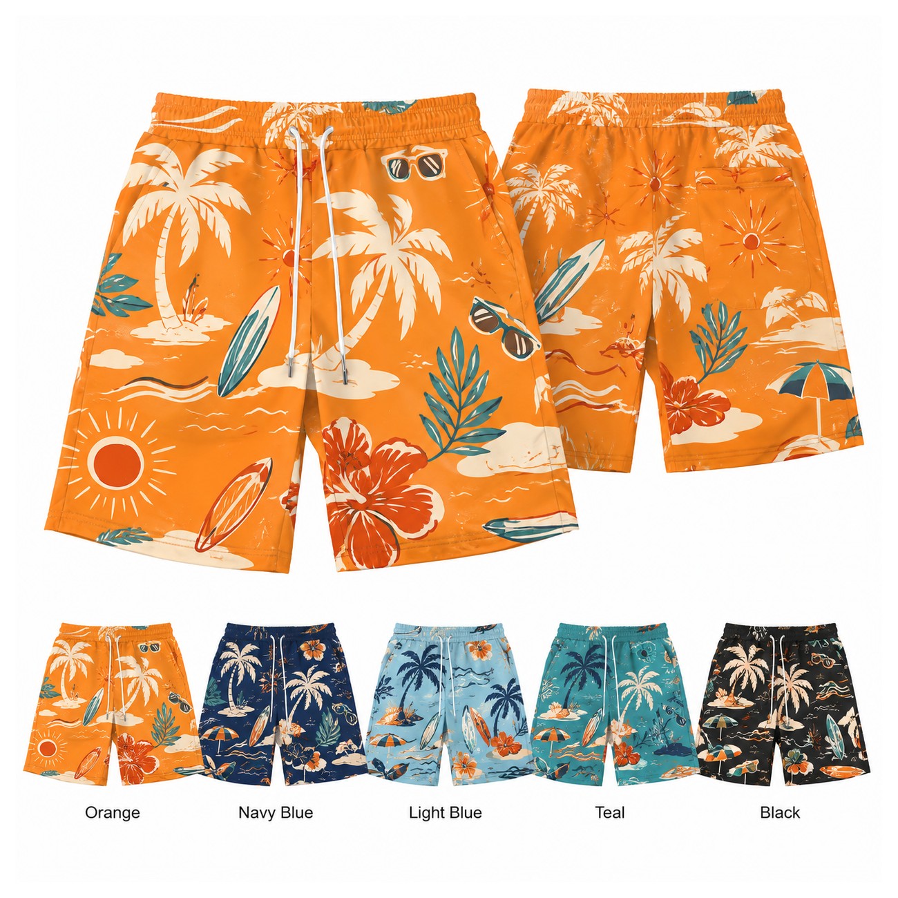 Men's Stretch Polyester Drawstring Board Shorts