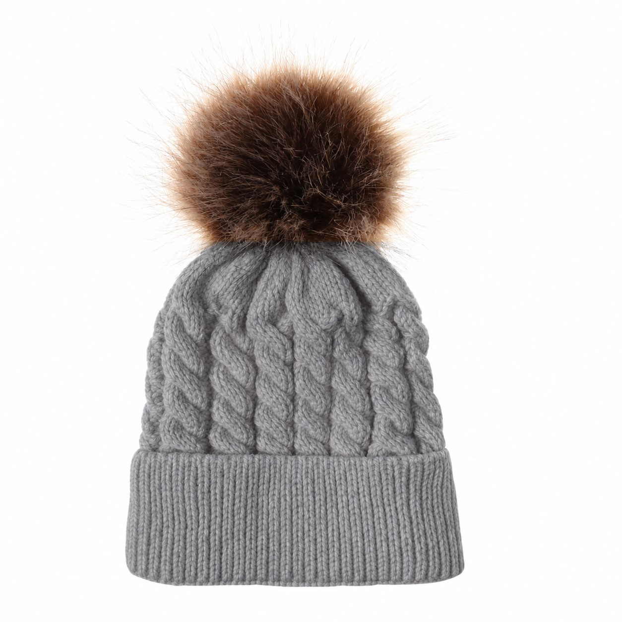 Nylon Cuffed Pom Beanie Hat — Gray