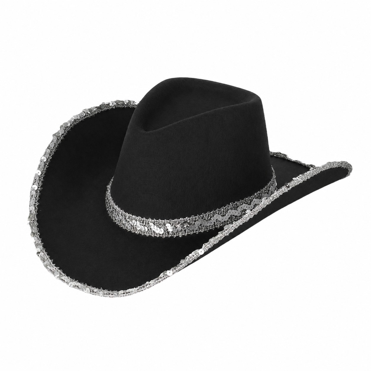 Polyester Sequin Cowboy Hat — Black
