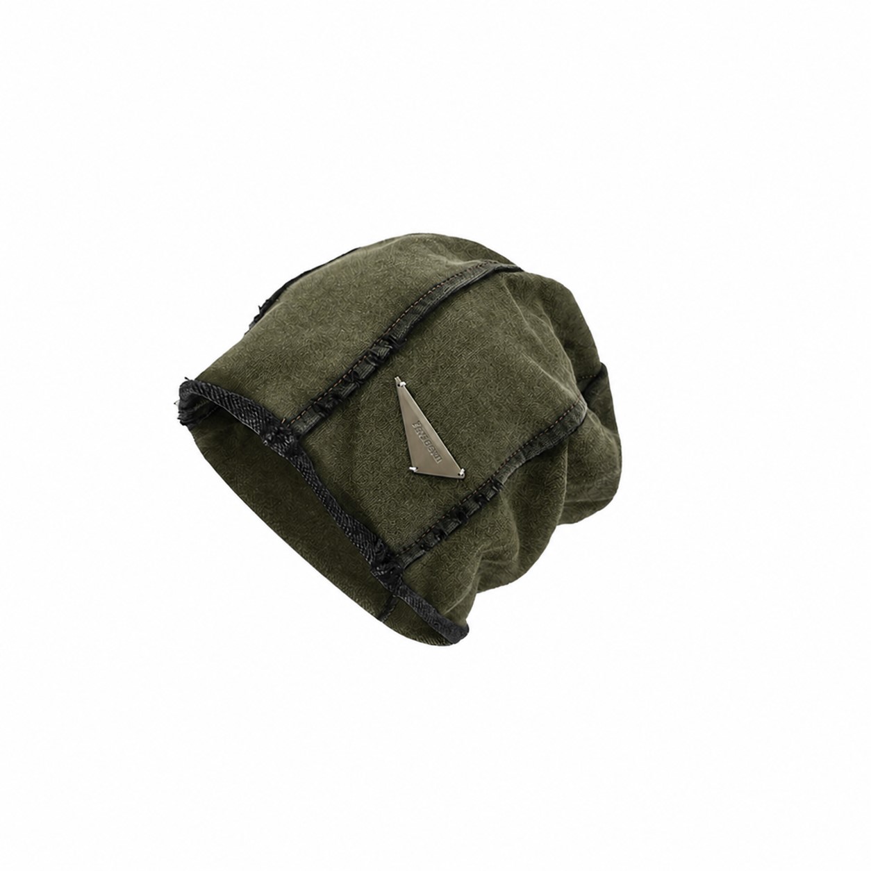 Distressed Polyester Head Wrap Beanie — Army Green