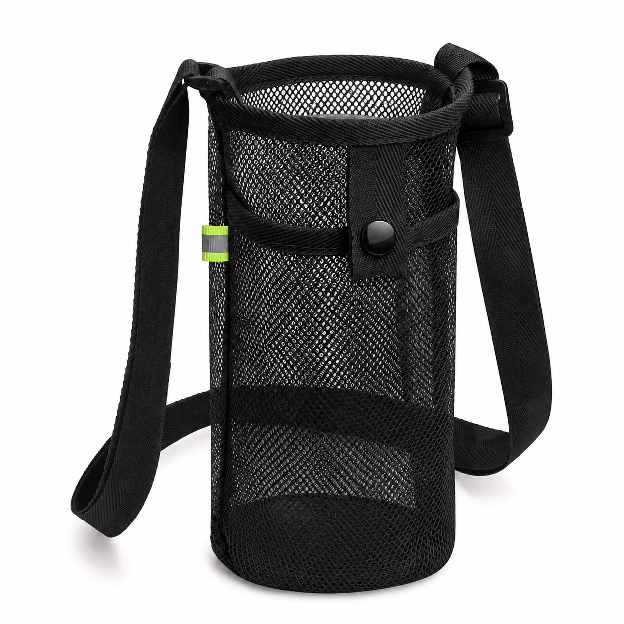 Mesh Water Bottle Holder With Strap — Black