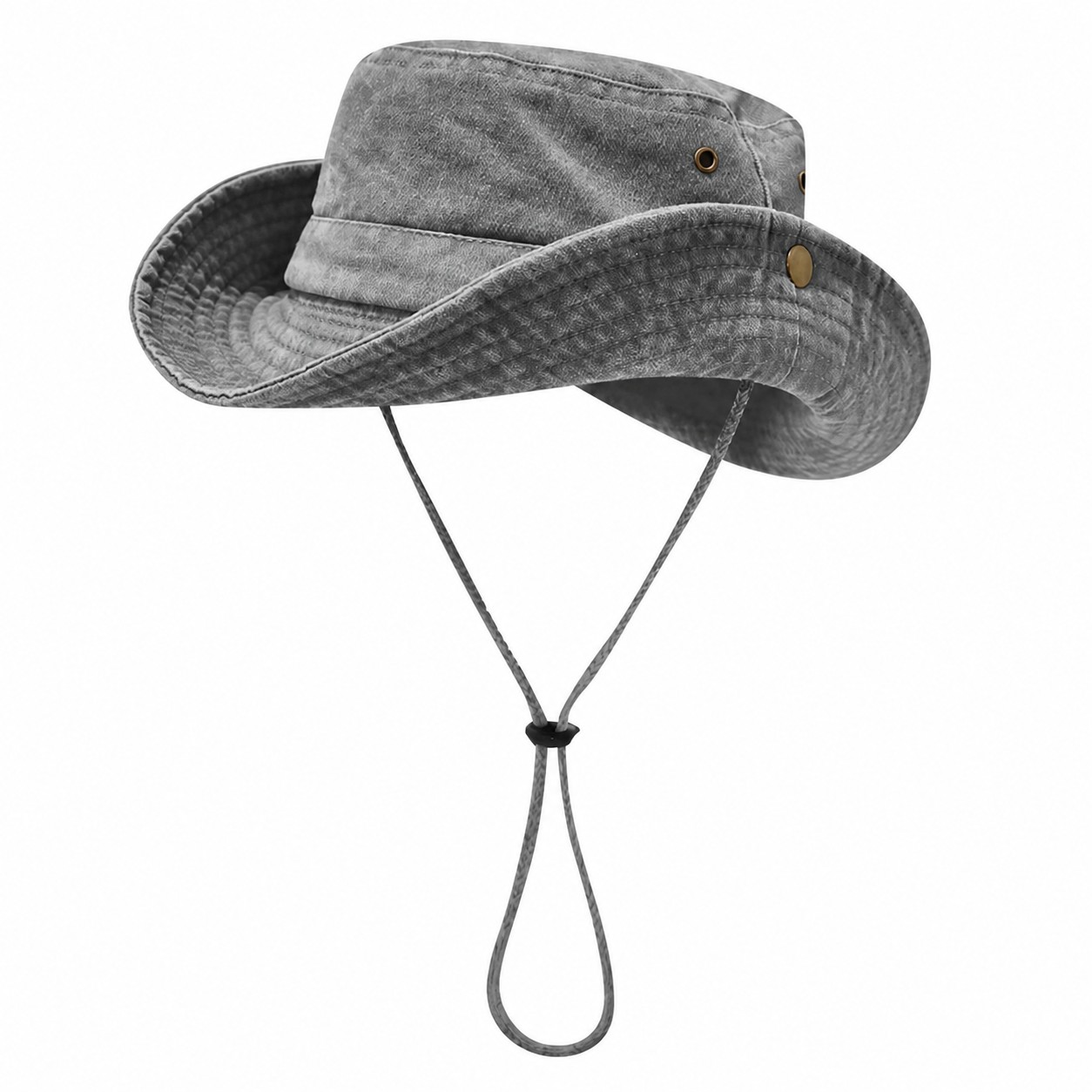 Washed Polyester Safari Bucket Hat — Gray