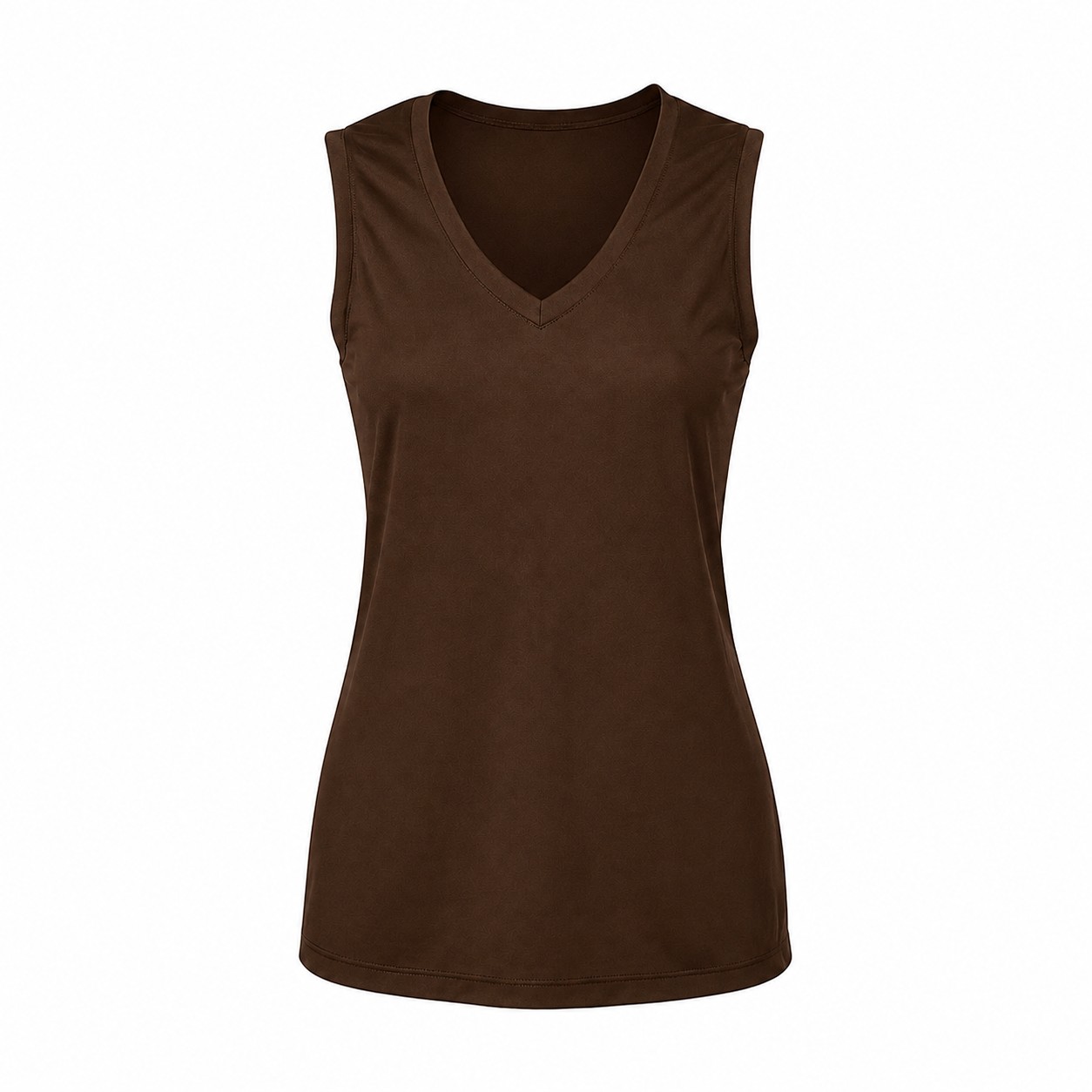 Ladies Polyester V Neck Tank Top — Brown