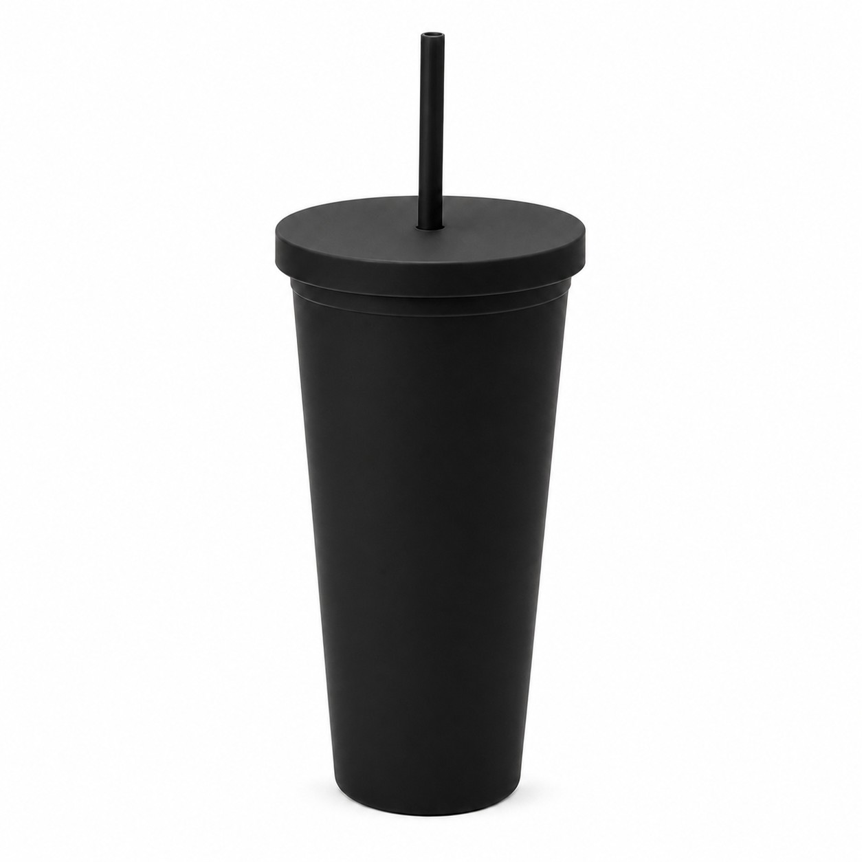 Double Wall Plastic Straw Tumbler — Black