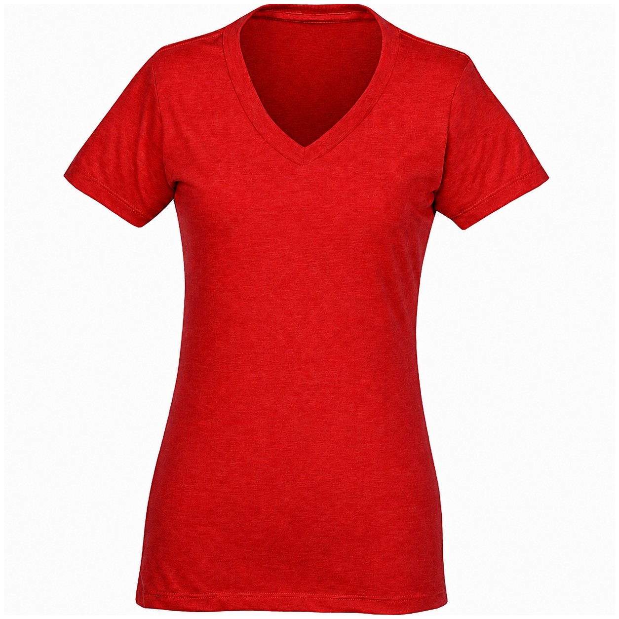 Ladies V Neck Cotton Polyester Tee — Red