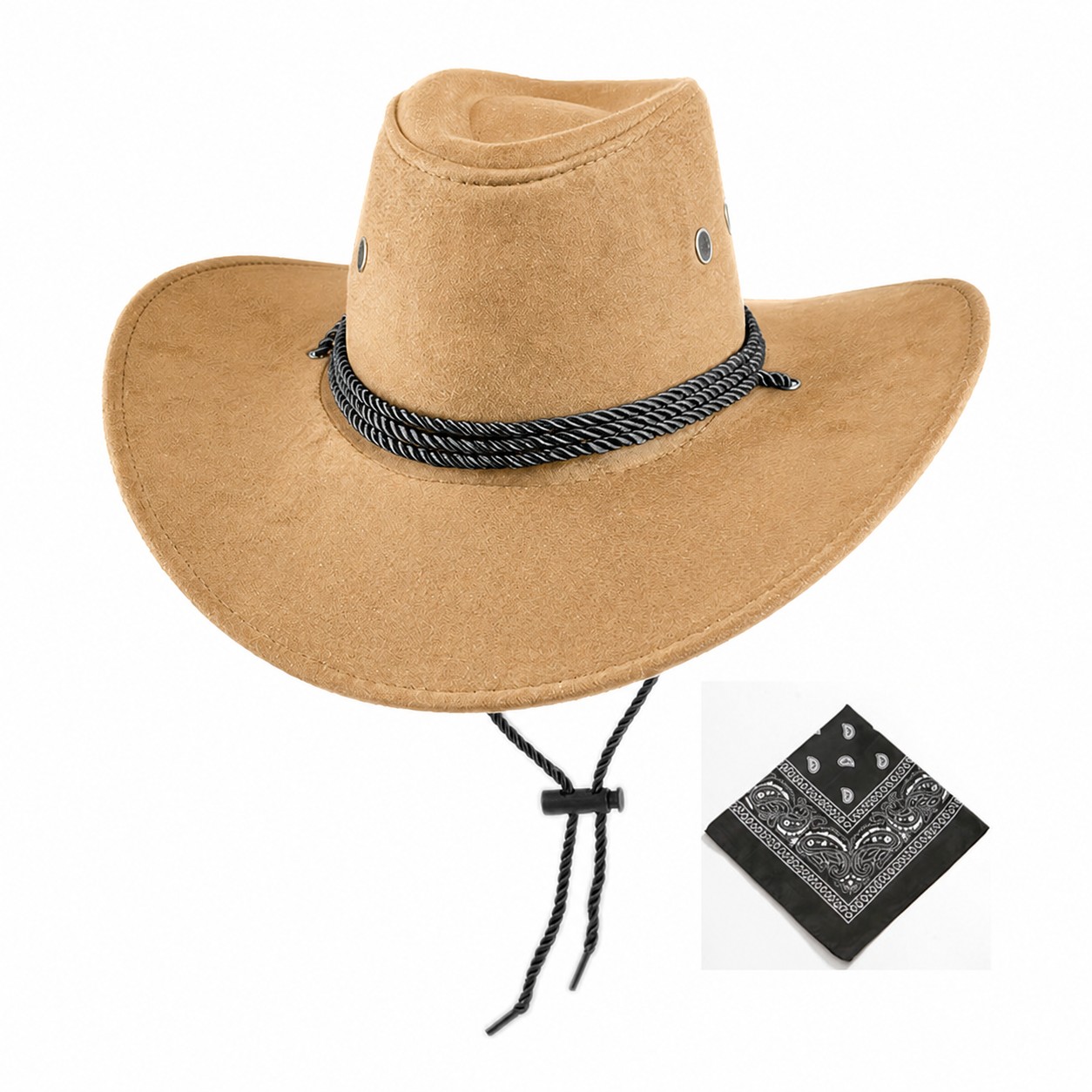 Spandex Cowboy Hat With Bandana — Light Brown