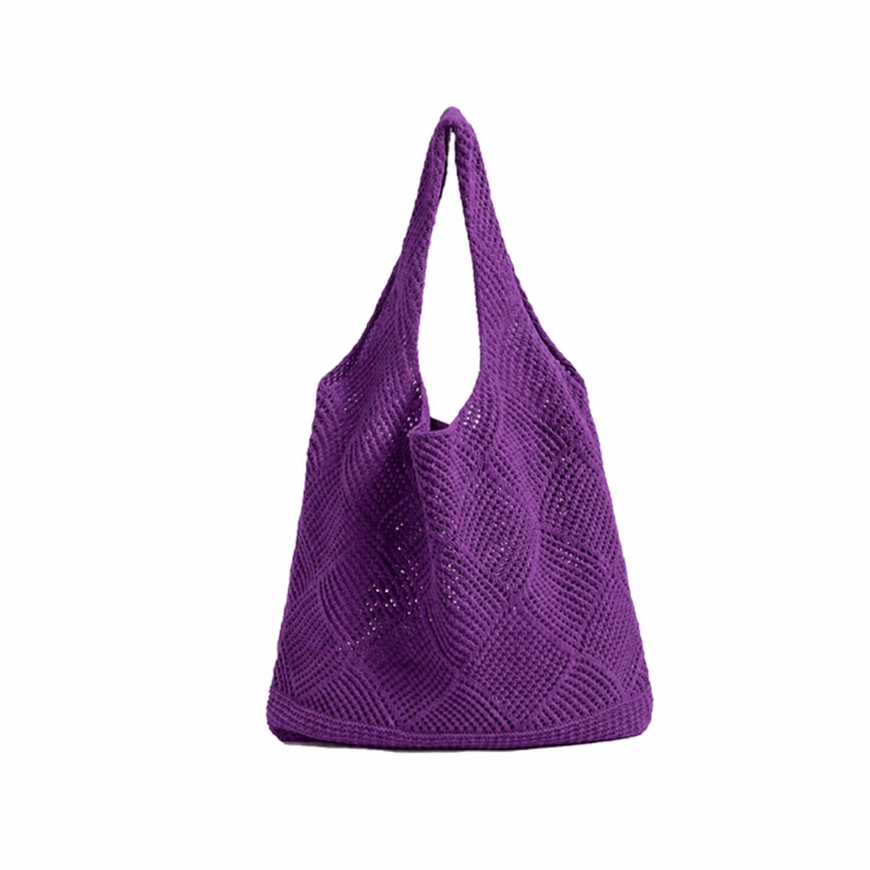 Hollow Knit Polyester Tote — Purple