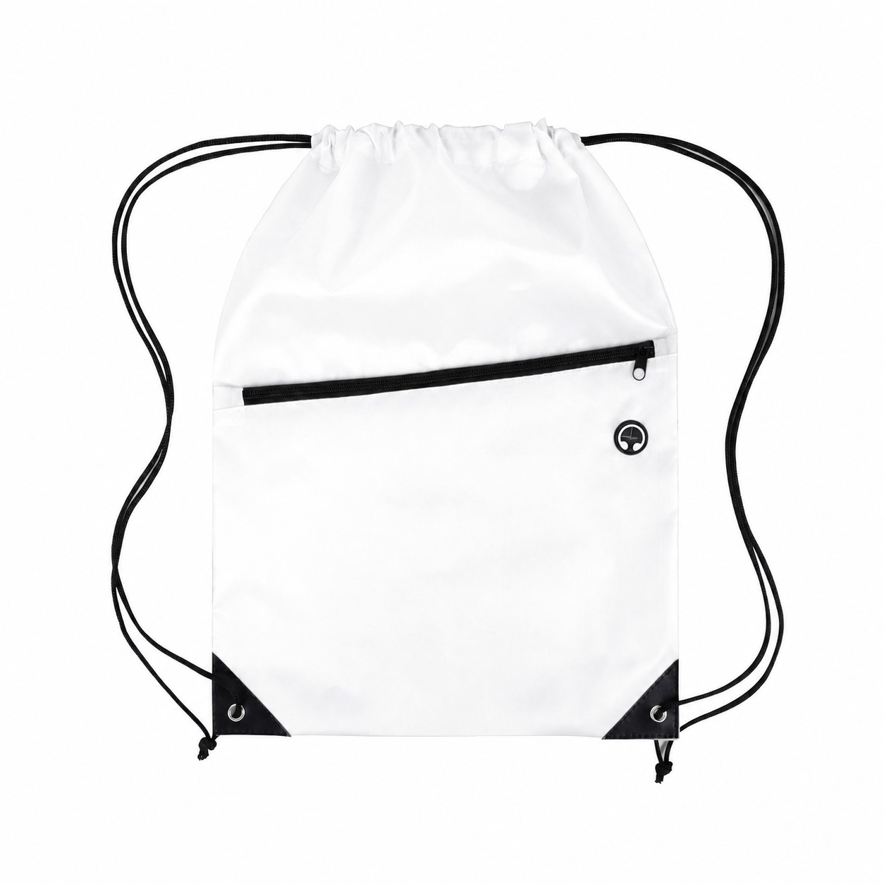 210D Polyester Zippered Drawstring Bag — White