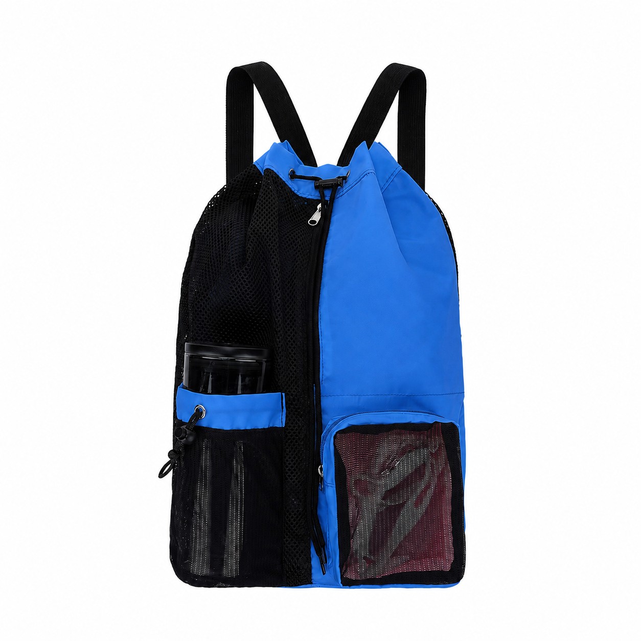 Mesh Pocket Drawstring Bag — Blue