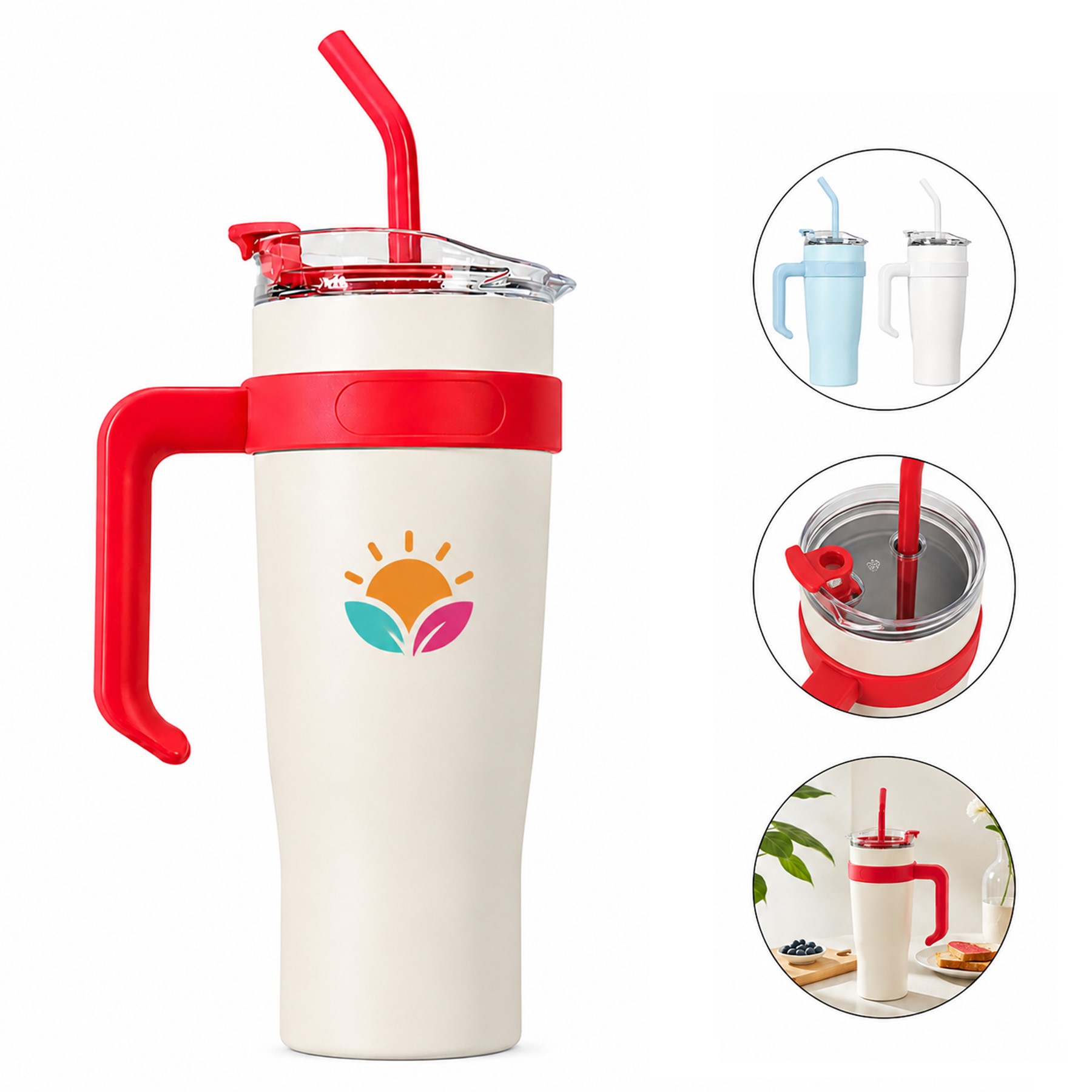 Handled Stainless Steel Tumbler With Angled Straw