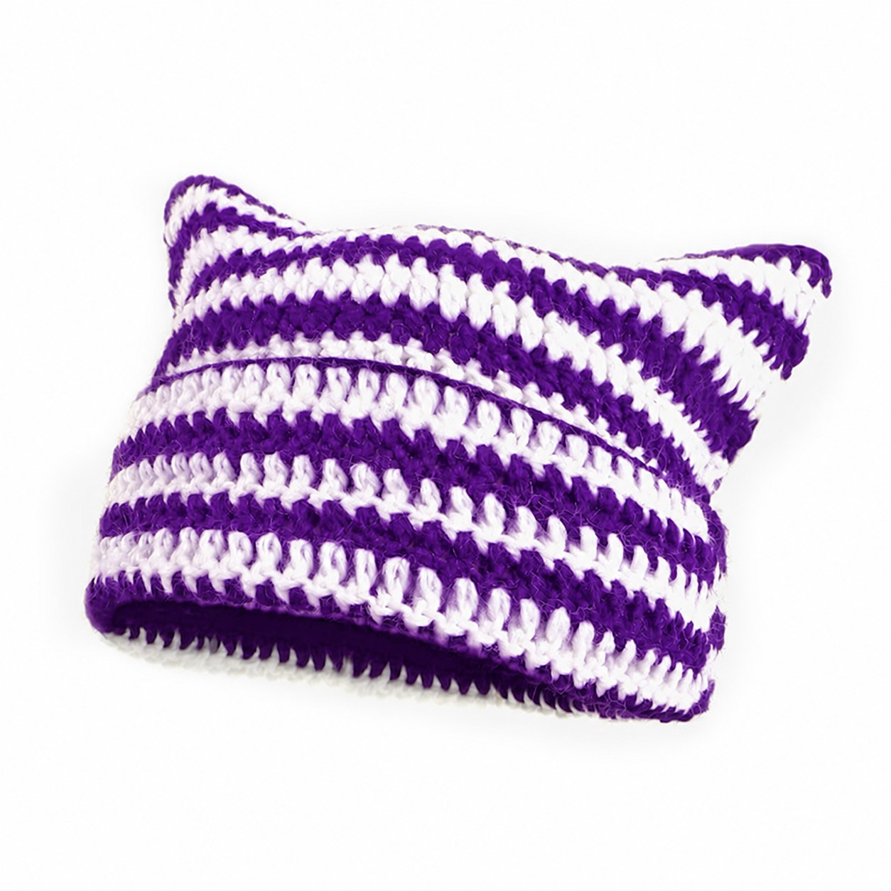 Striped Acrylic Crochet Beanie Hat — Purple