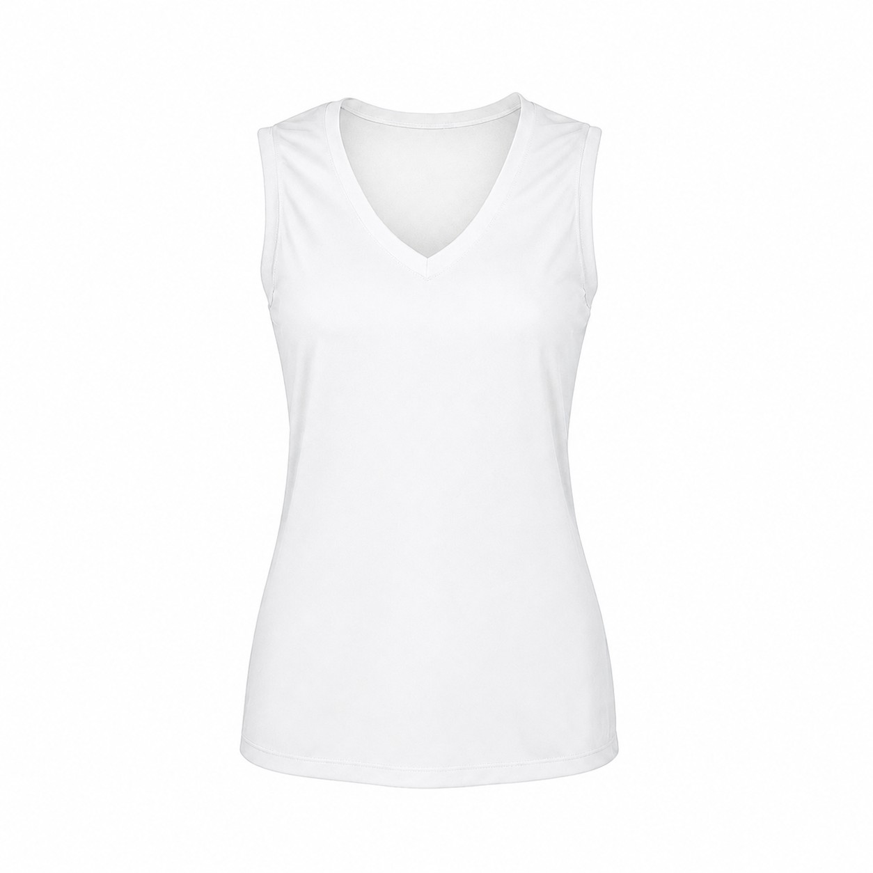 Ladies Polyester V Neck Tank Top — White