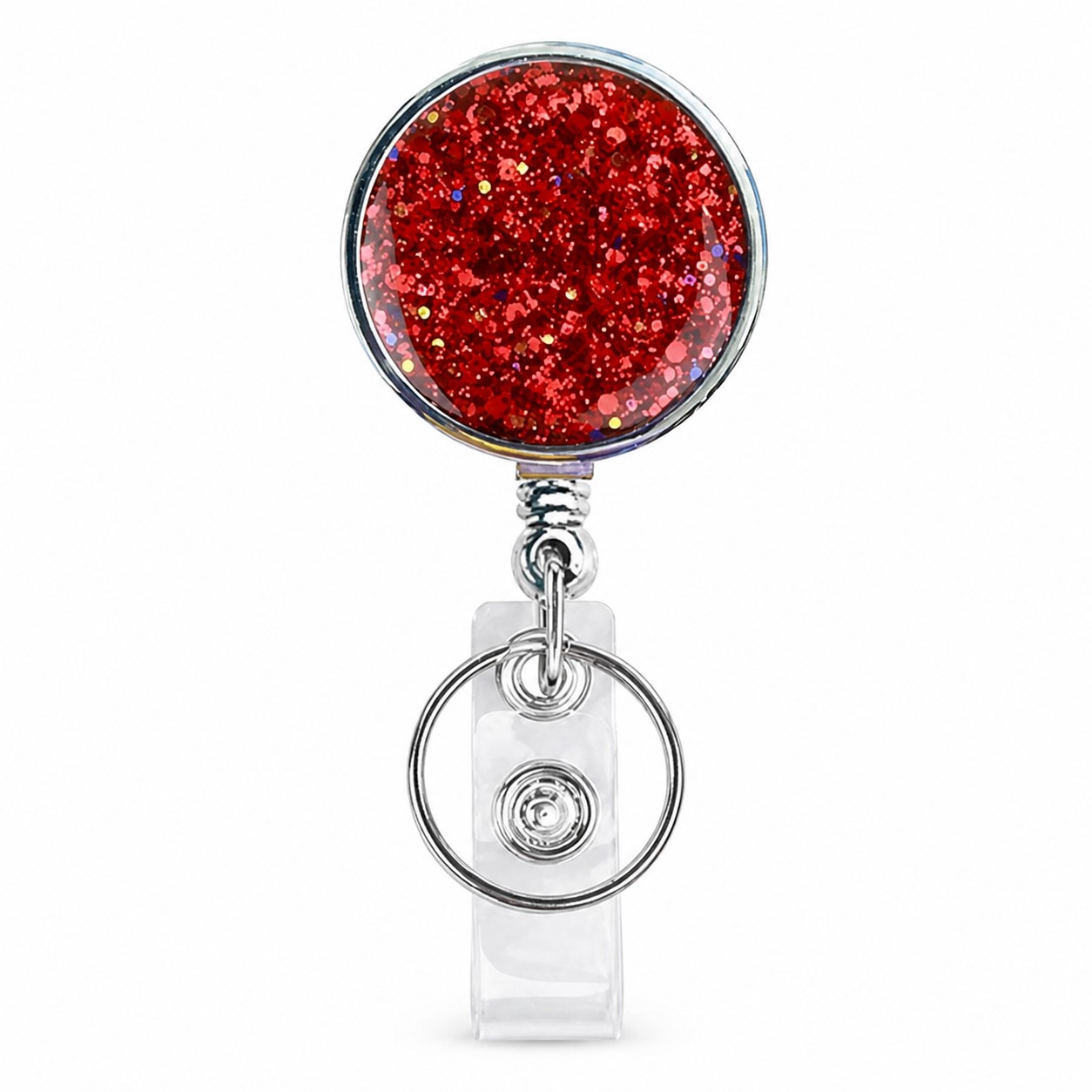 Round Glitter Faux Leather Retractable Badge Reel — view 2