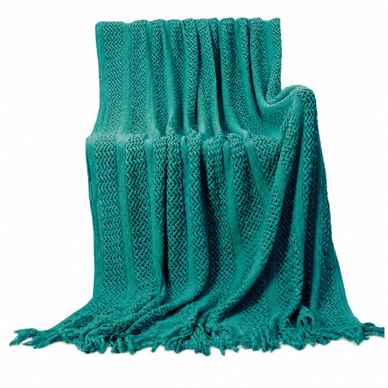 Tasseled Fabric Cable Knit Throw Blanket — view 2
