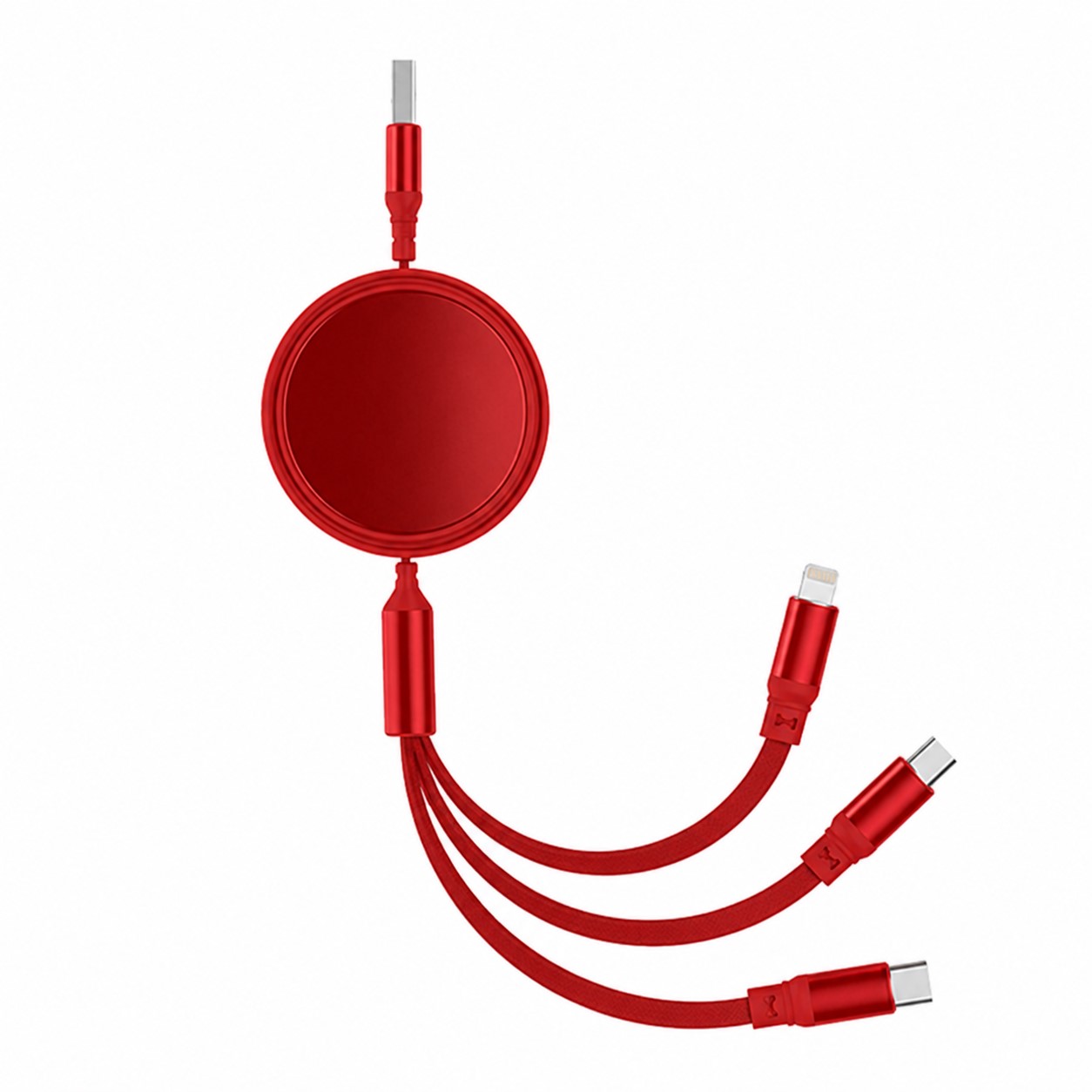 Round Retractable Multi Lead Cable — Red