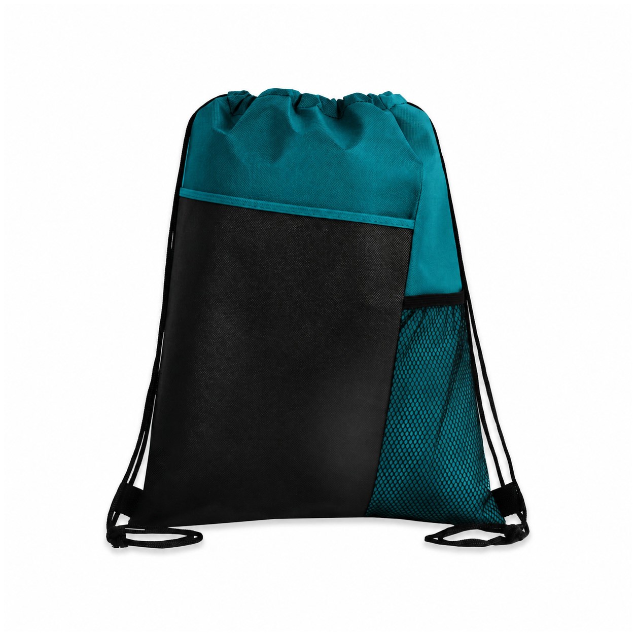 Tri-Color Mesh Drawstring Backpack — Teal Blue