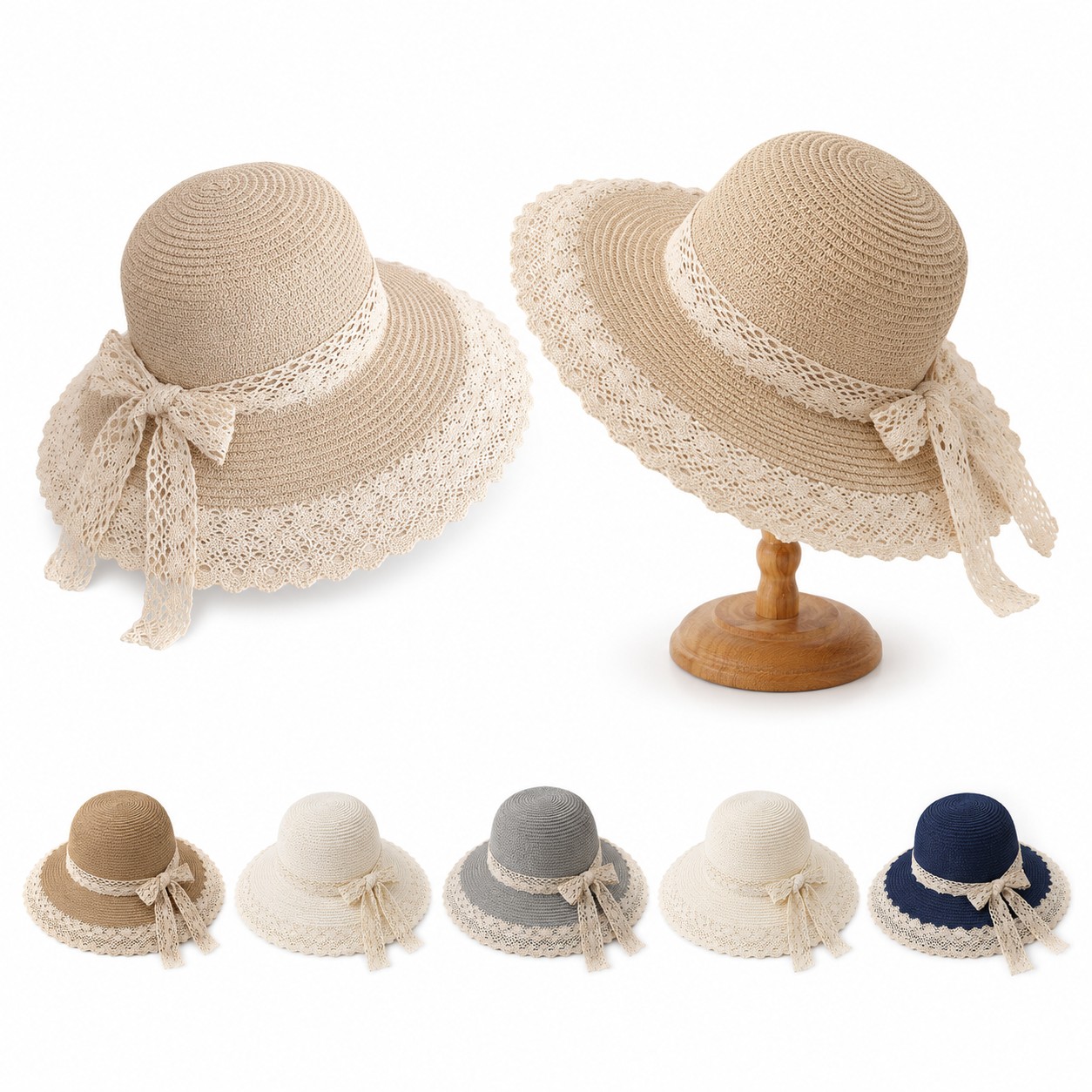 Lace Trim Straw Beach Hat