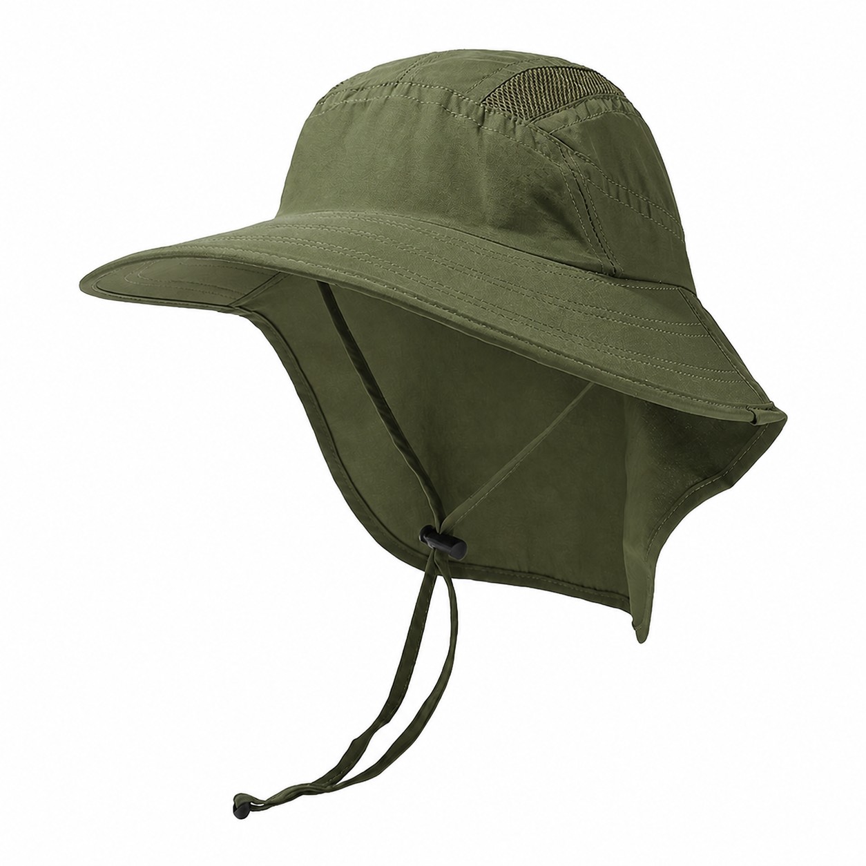 Polyester Neck Flap Safari Cap — Army Green