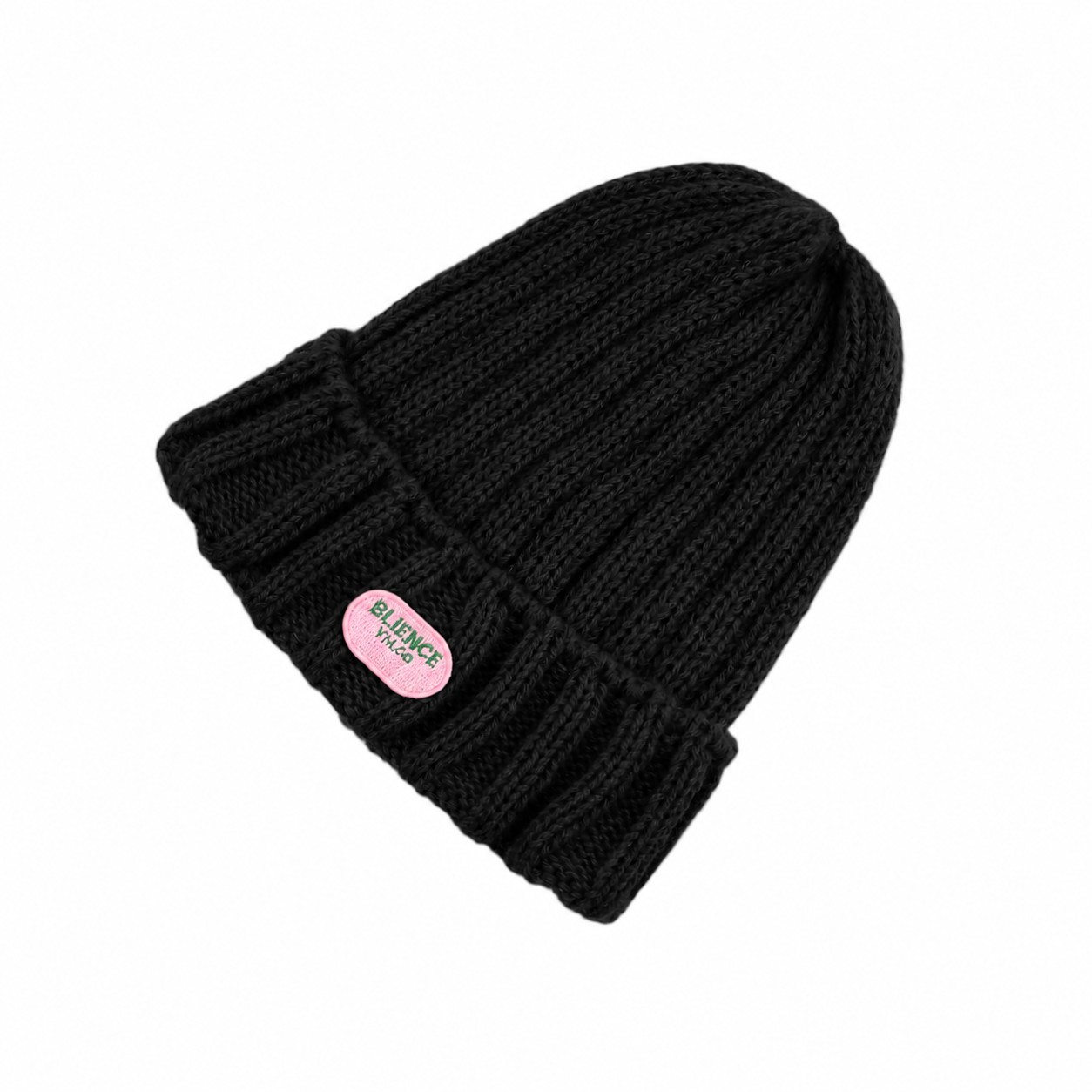 Yarn Cable Knit Cuffed Beanie — Black