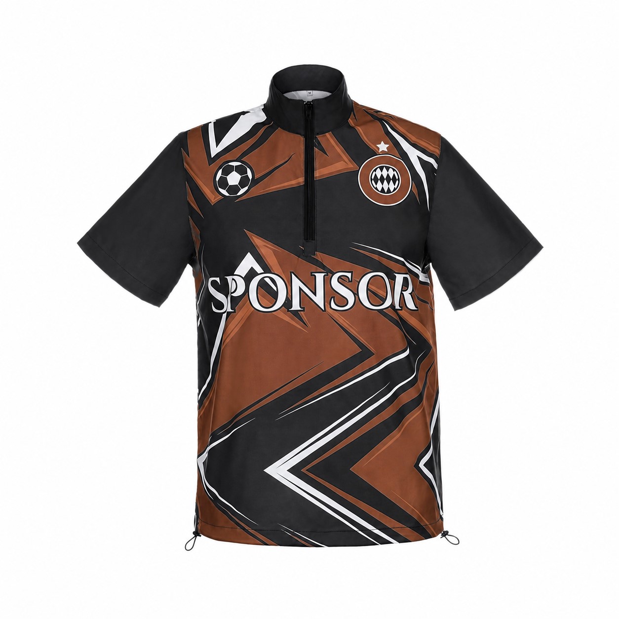 Polyester Quarter-Zip Short Sleeve Jacket — Brown
