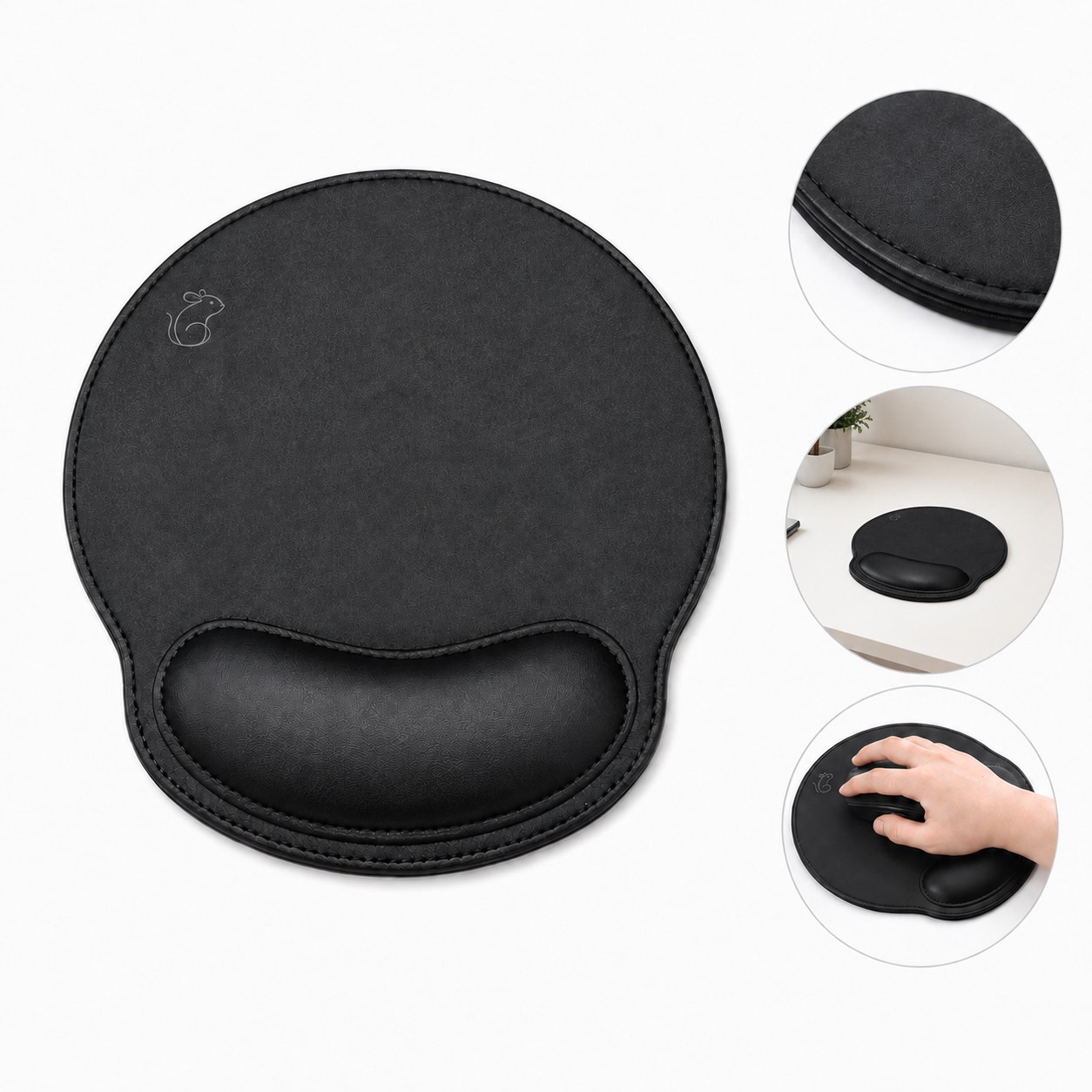 Contoured PU Mouse Pad With Memory Foam Wrist Rest