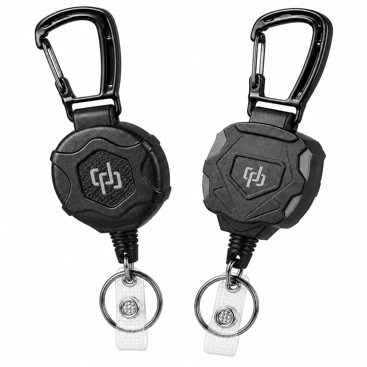 Retractable Badge Keychain With Carabiner — Black