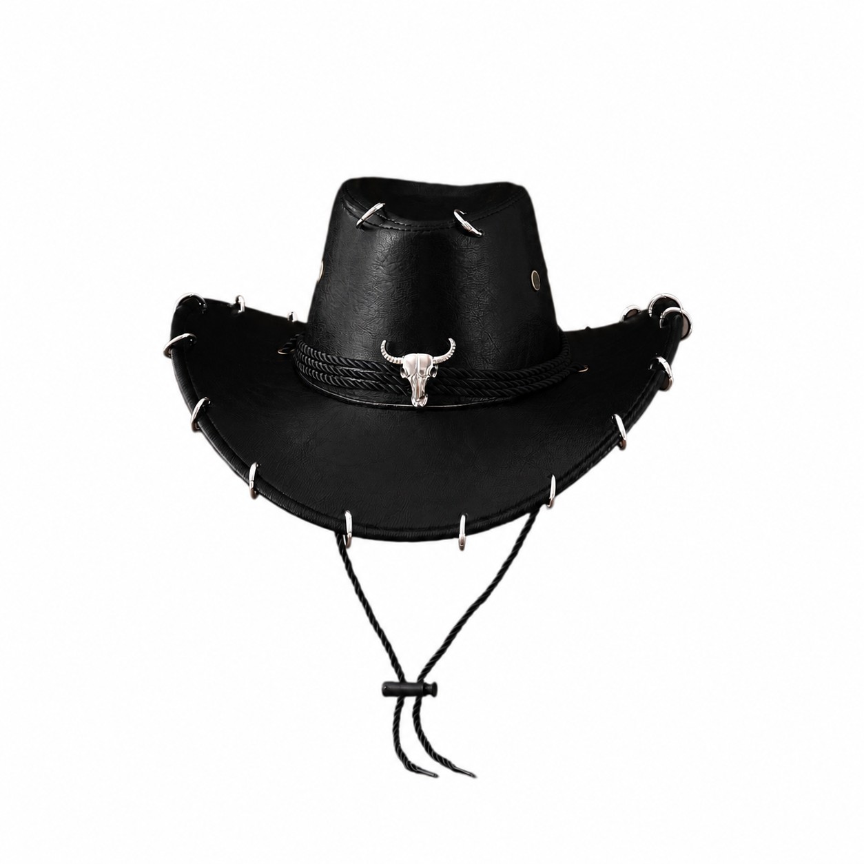 PU Crackle Western Cowboy Hat — Black