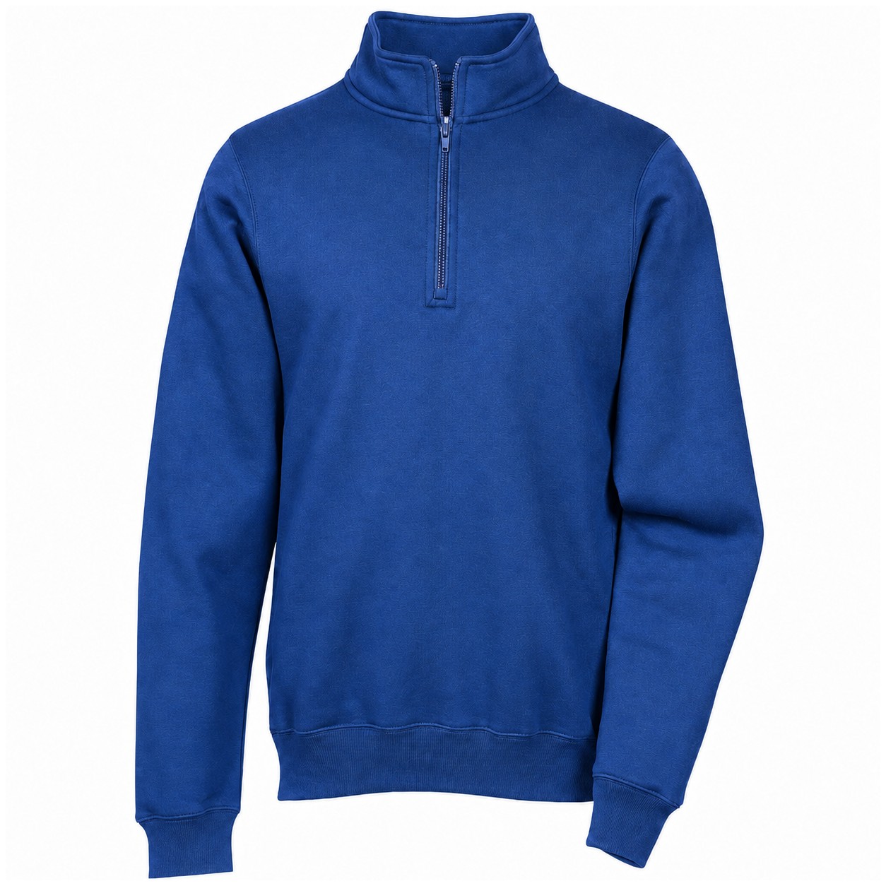 Cotton Polyester Quarter Zip Fleece Pullover — Blue
