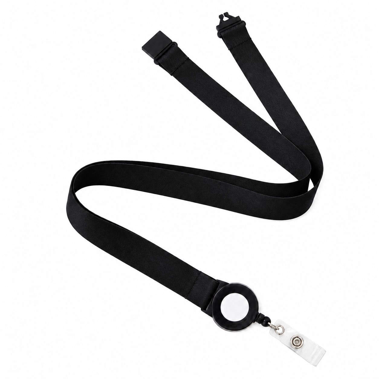 Polyester Lanyard With Retractable Badge Reel — Black