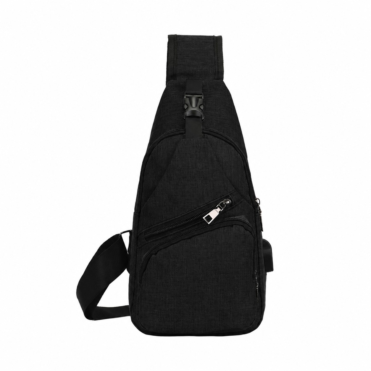 300D Polyester Crossbody Sling Bag — Black