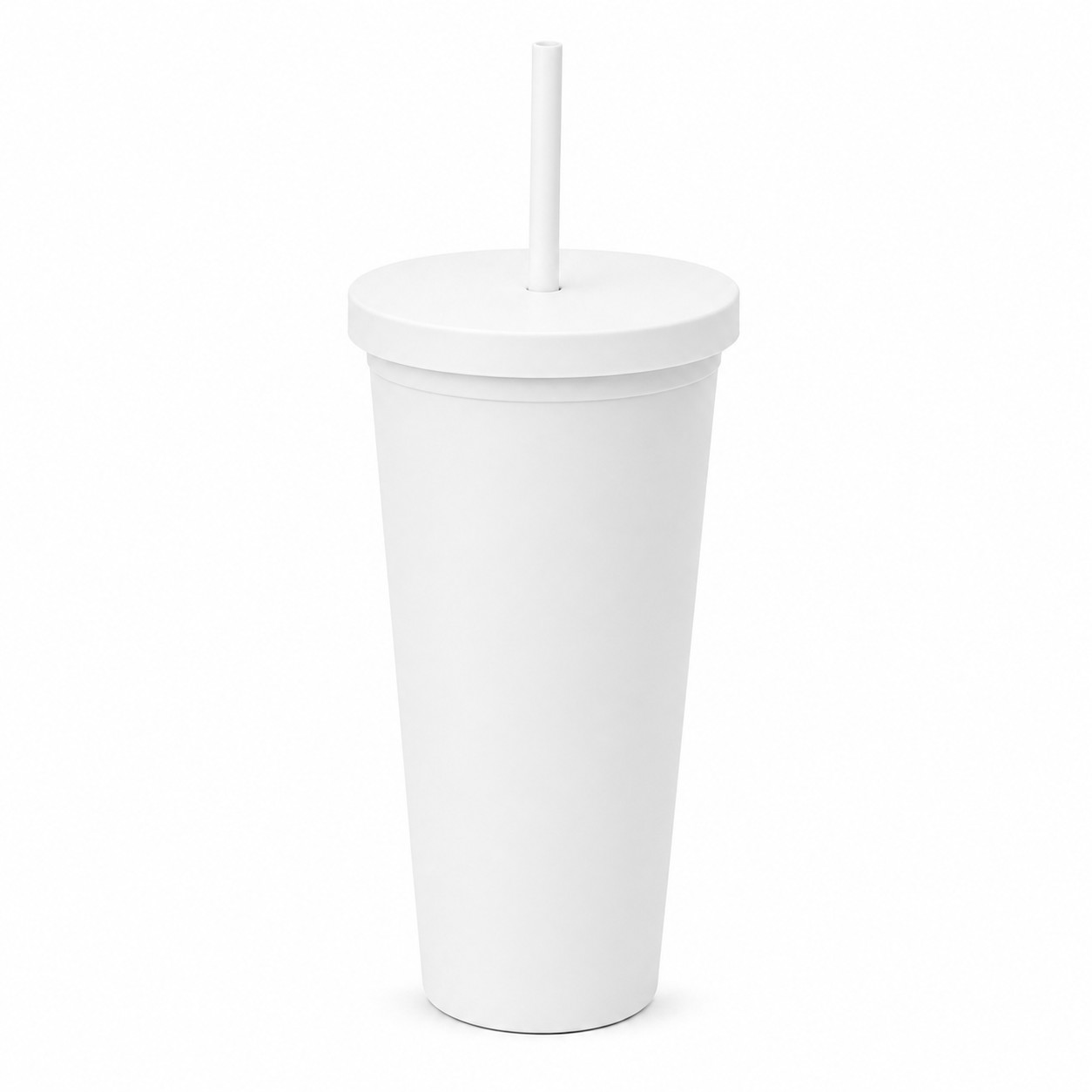 Double Wall Plastic Straw Tumbler — White