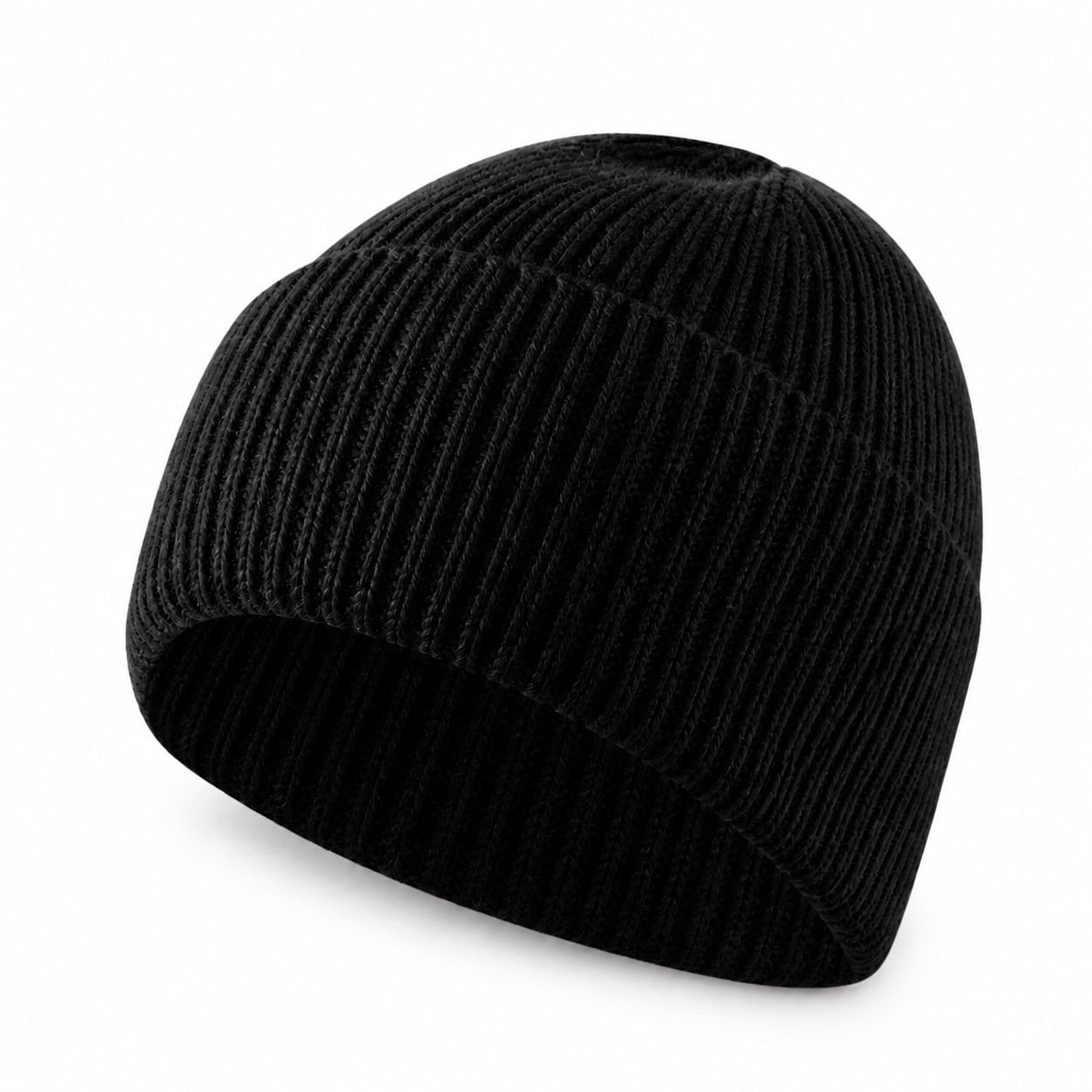 Fold Cuff Cashmere Beanie — Black