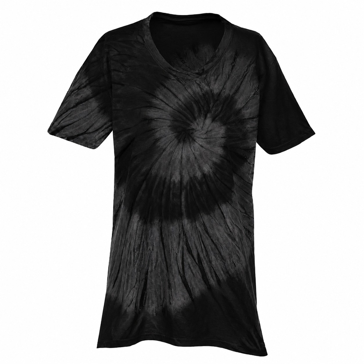 Swirl Tie Dye Cotton V Neck Shirt — Black