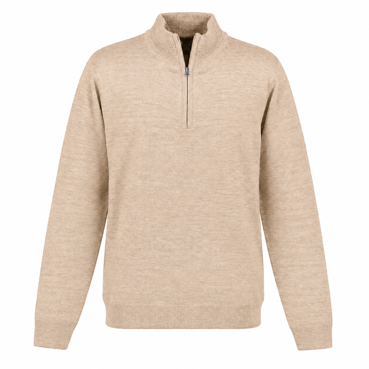 Acrylic Jersey Knit Quarter-Zip Sweater — Tan Beige