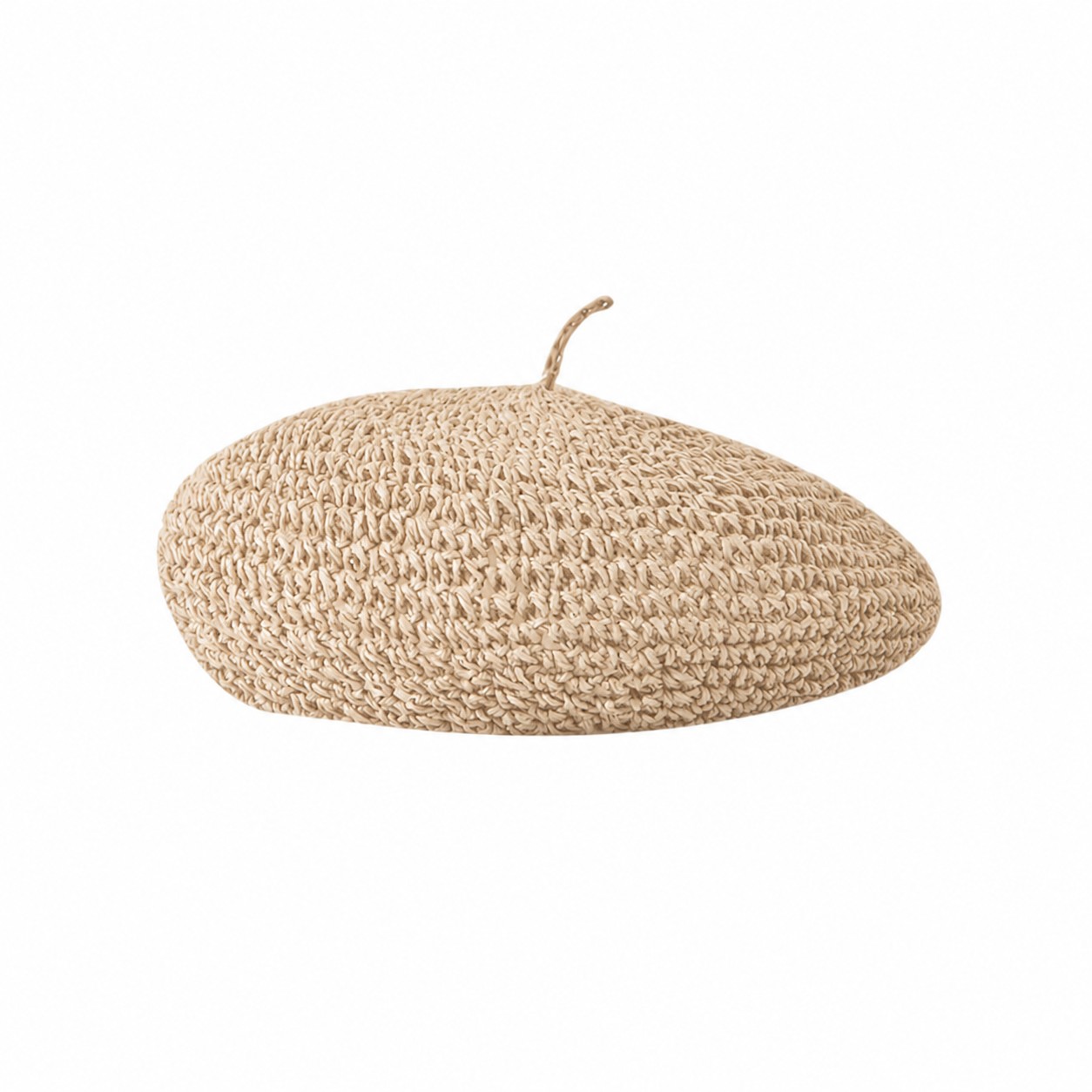Straw Hollow Knit Beret Sun Hat — Beige