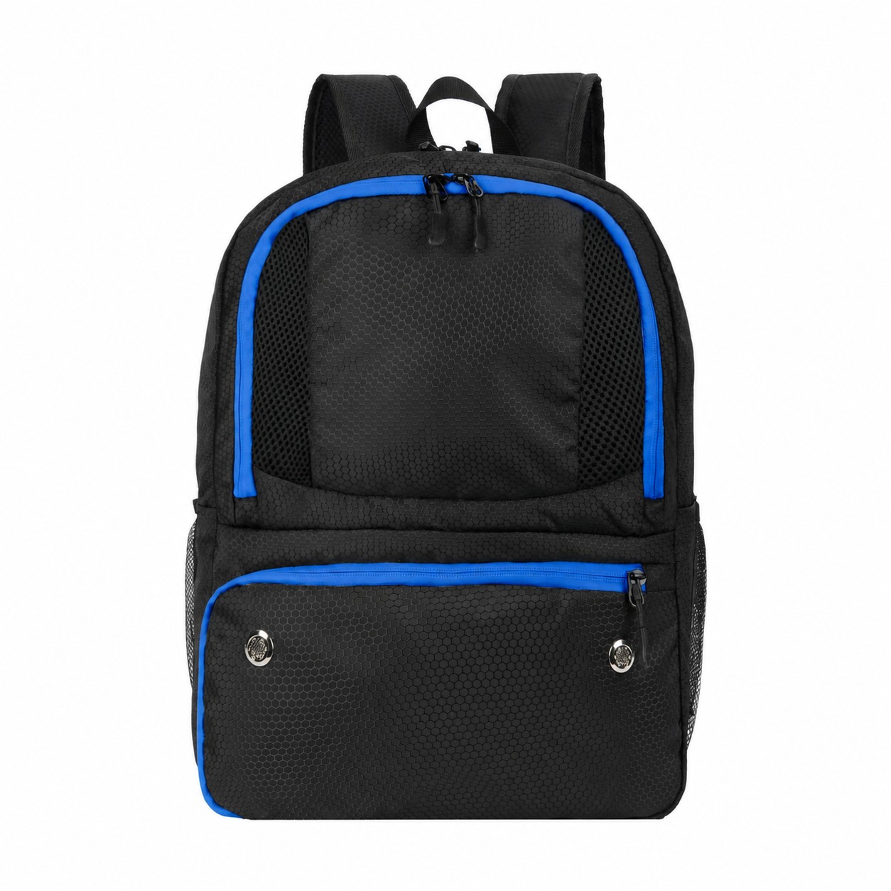 420D Polyester Black Backpack — Black/Blue