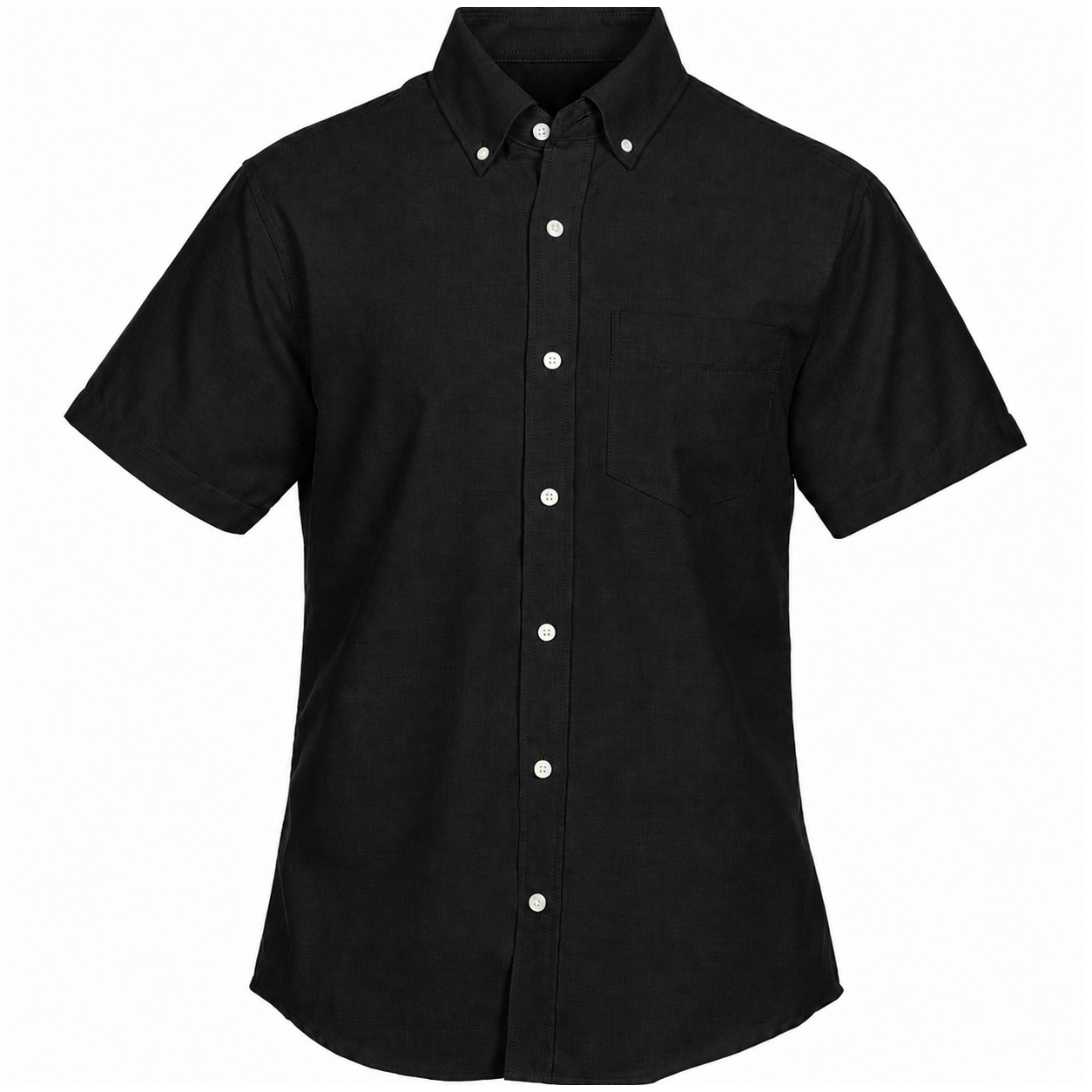 Cotton Polyester Short Sleeve Button Shirt — Black