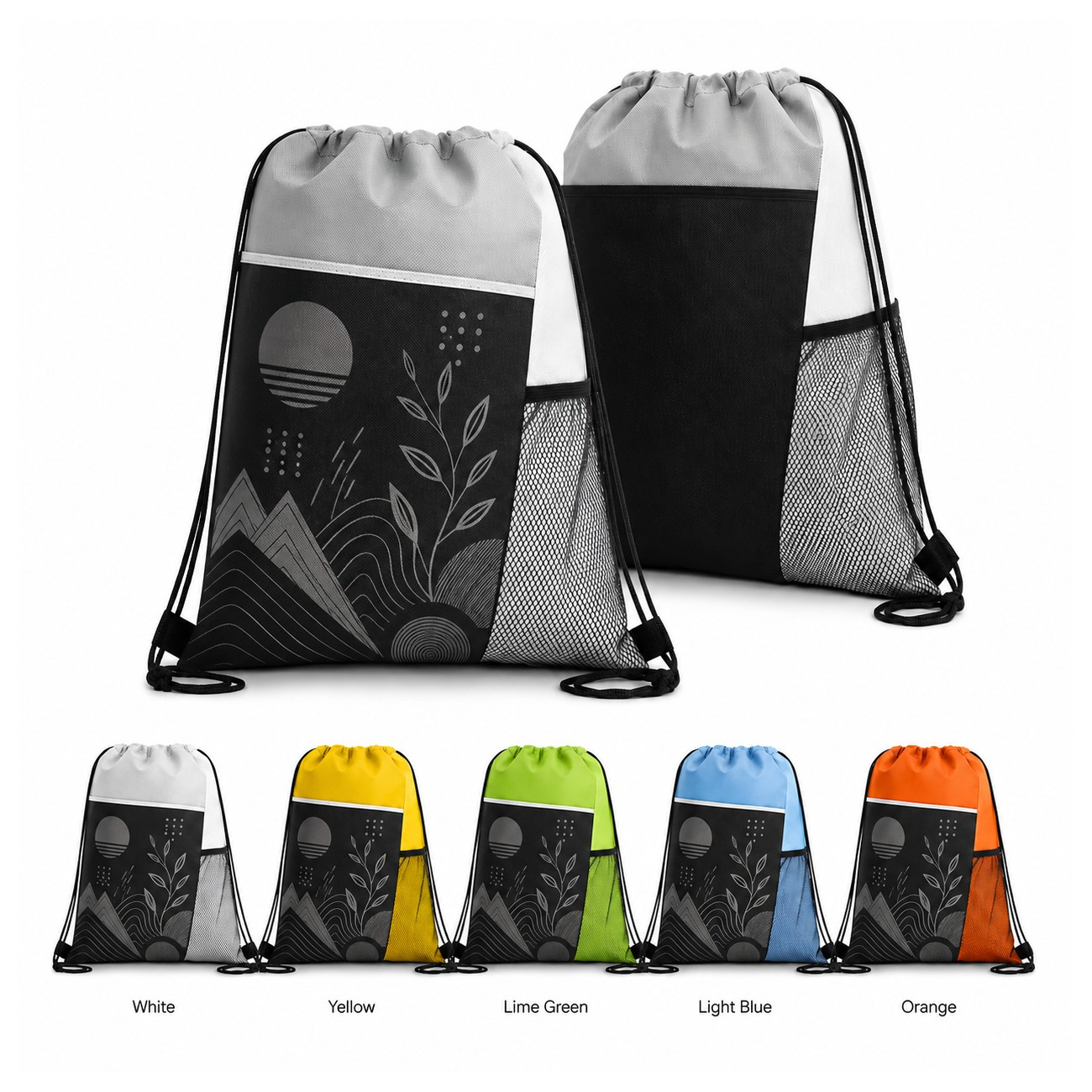 Tri-Color Mesh Drawstring Backpack