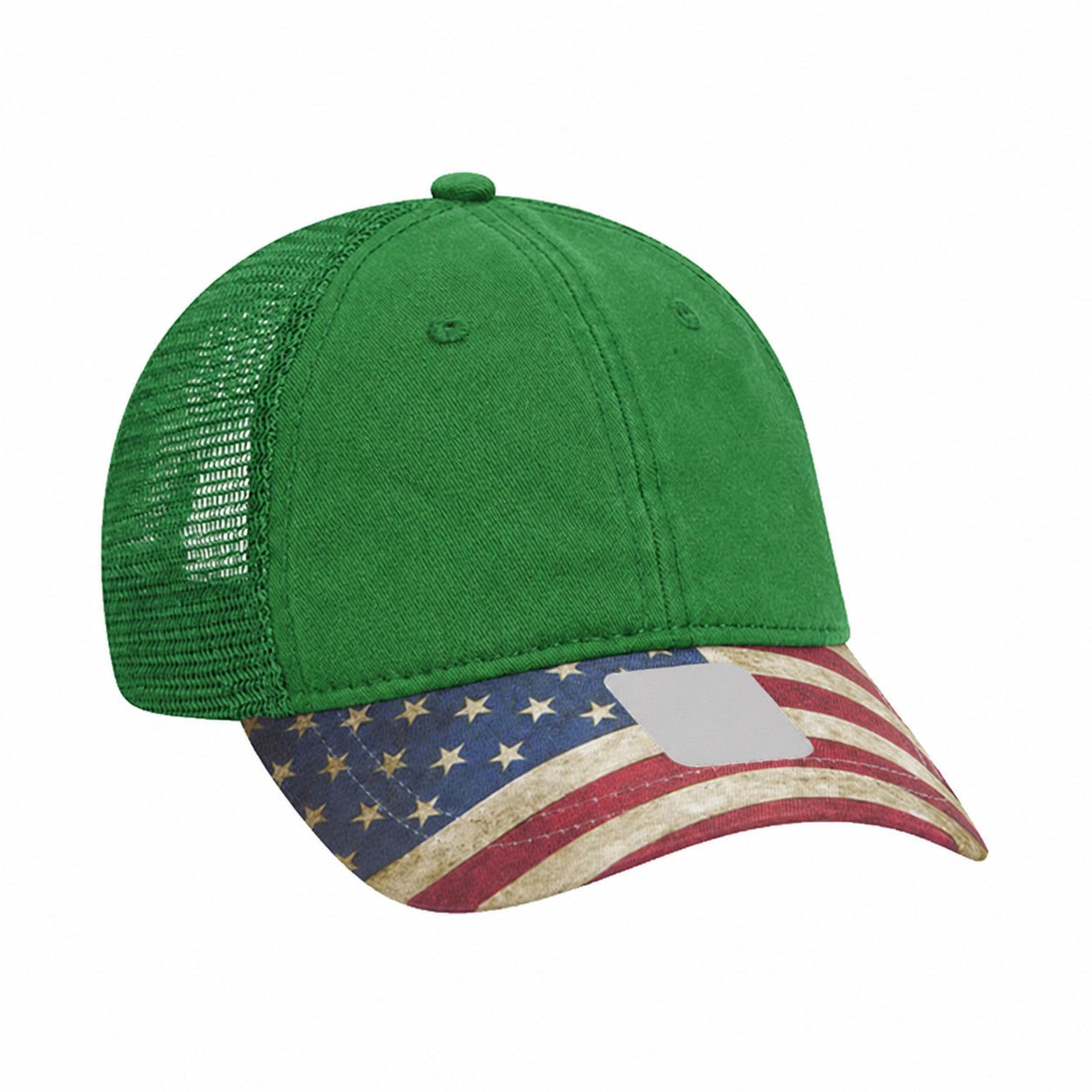 Cotton Twill Flag Brim Trucker Cap — Green