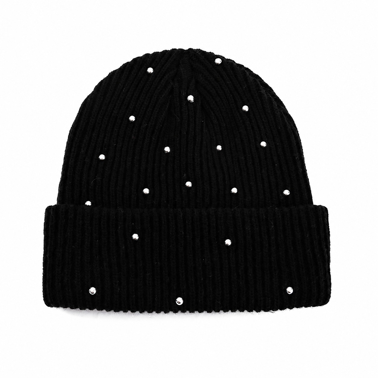 Polyester Rhinestone Cuffed Beanie — Black