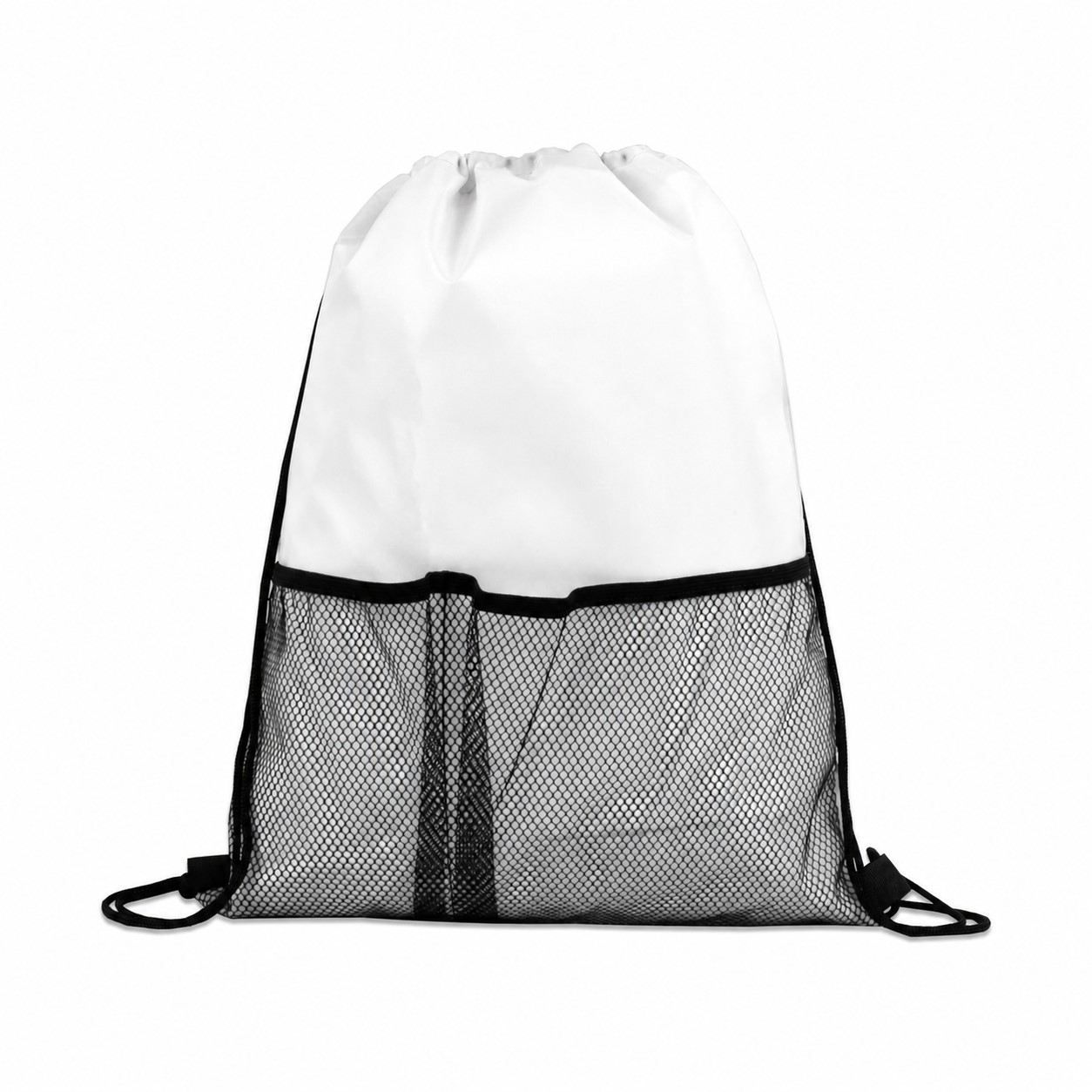 Mesh Pocket Drawstring Backpack — White