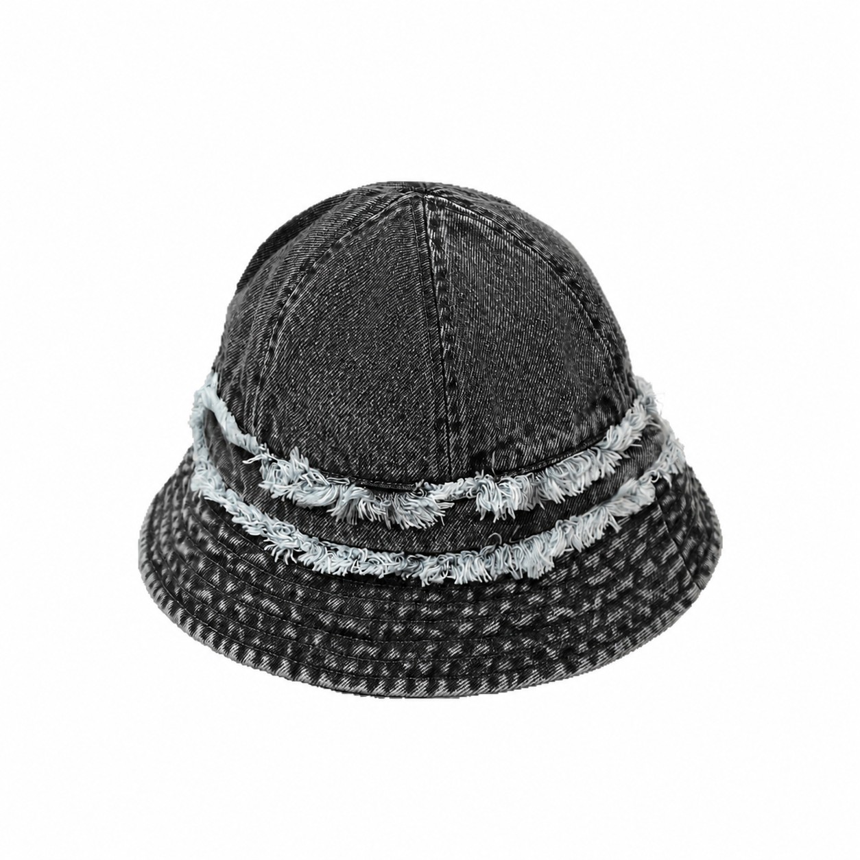 Frayed Denim Bucket Hat — Black-Gray