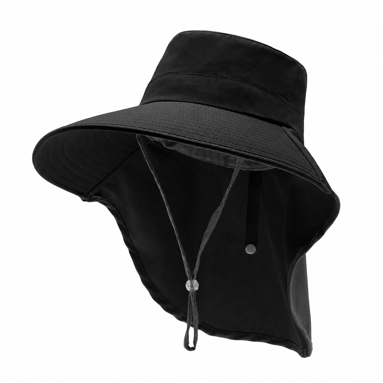 Polyester Ponytail Neck Flap Sun Hat — Black