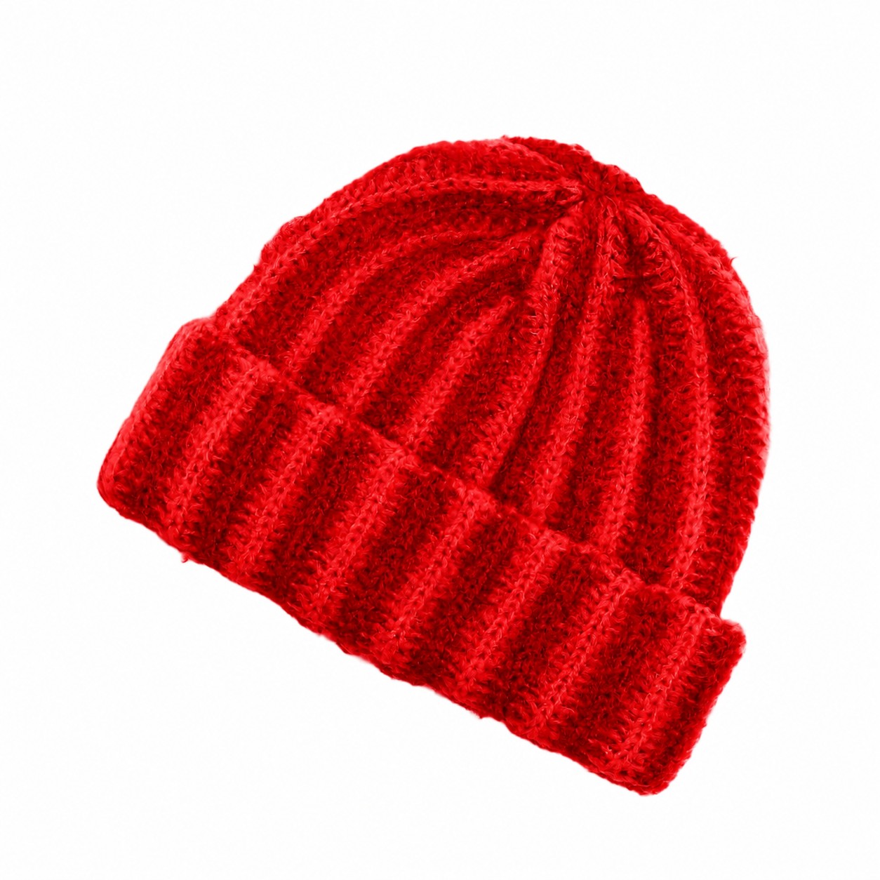 Color Block Polyester Cuffed Beanie — Red