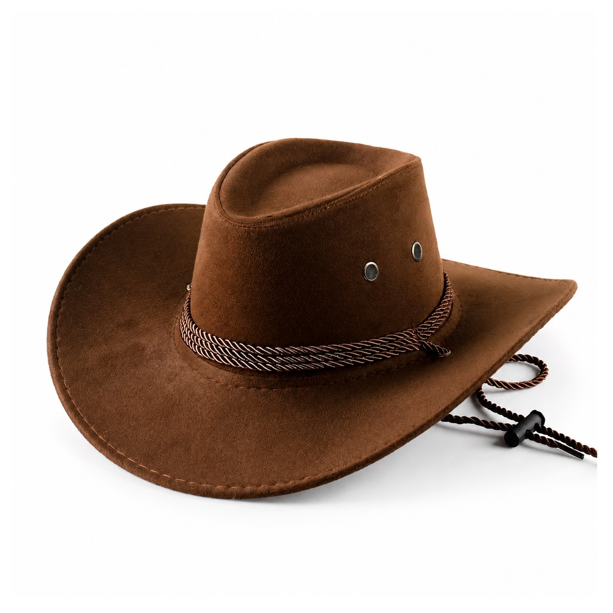 Suede Cowboy Hat With Chin Strap — Brown