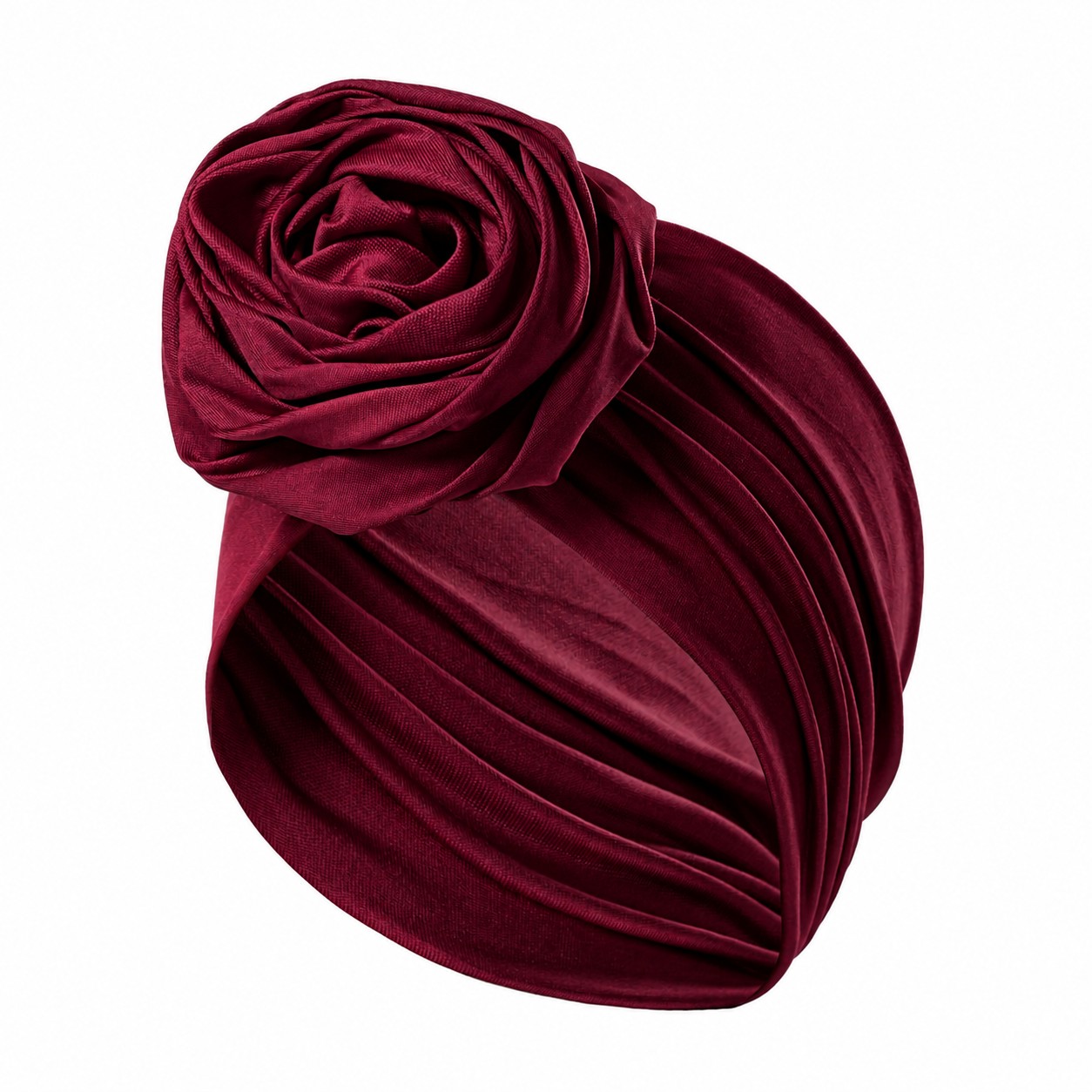 Polyester Rose Turban Headwrap Hat — Wine Red