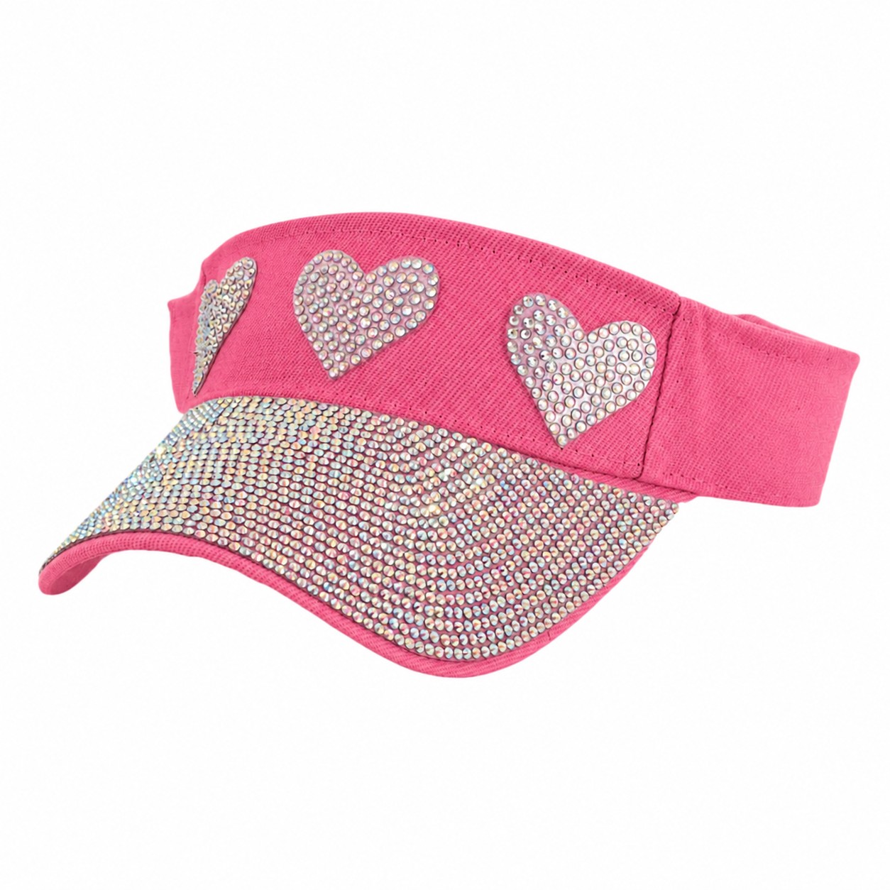 Rhinestone Heart Open Crown Visor Cap — Rose Red